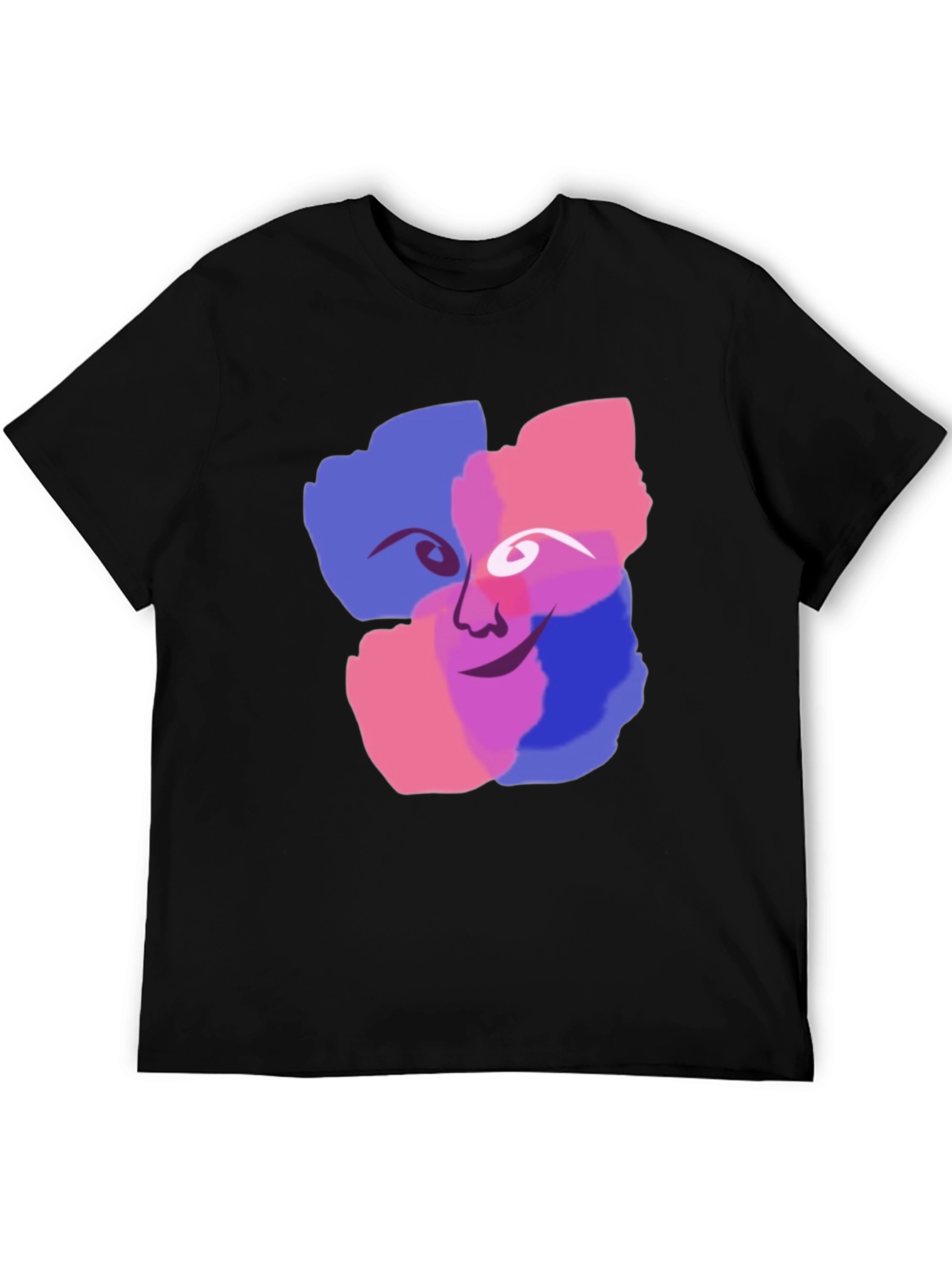 Abstract Face Graphic Print Black T-Shirt