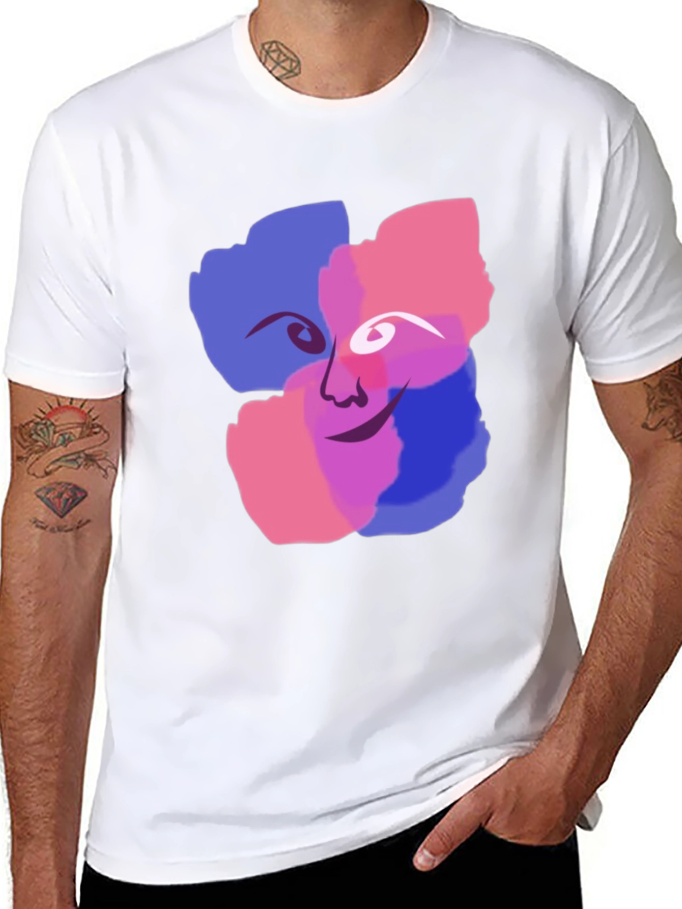 Abstract Face Graphic Print Black T-Shirt