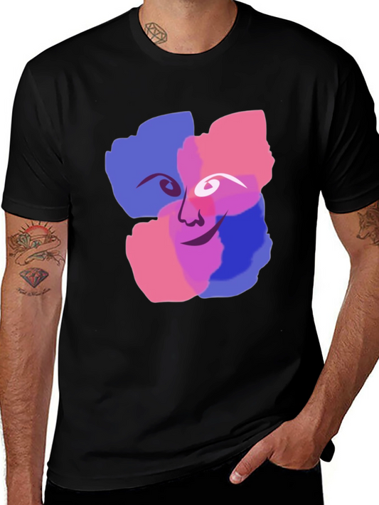 Abstract Face Graphic Print Black T-Shirt