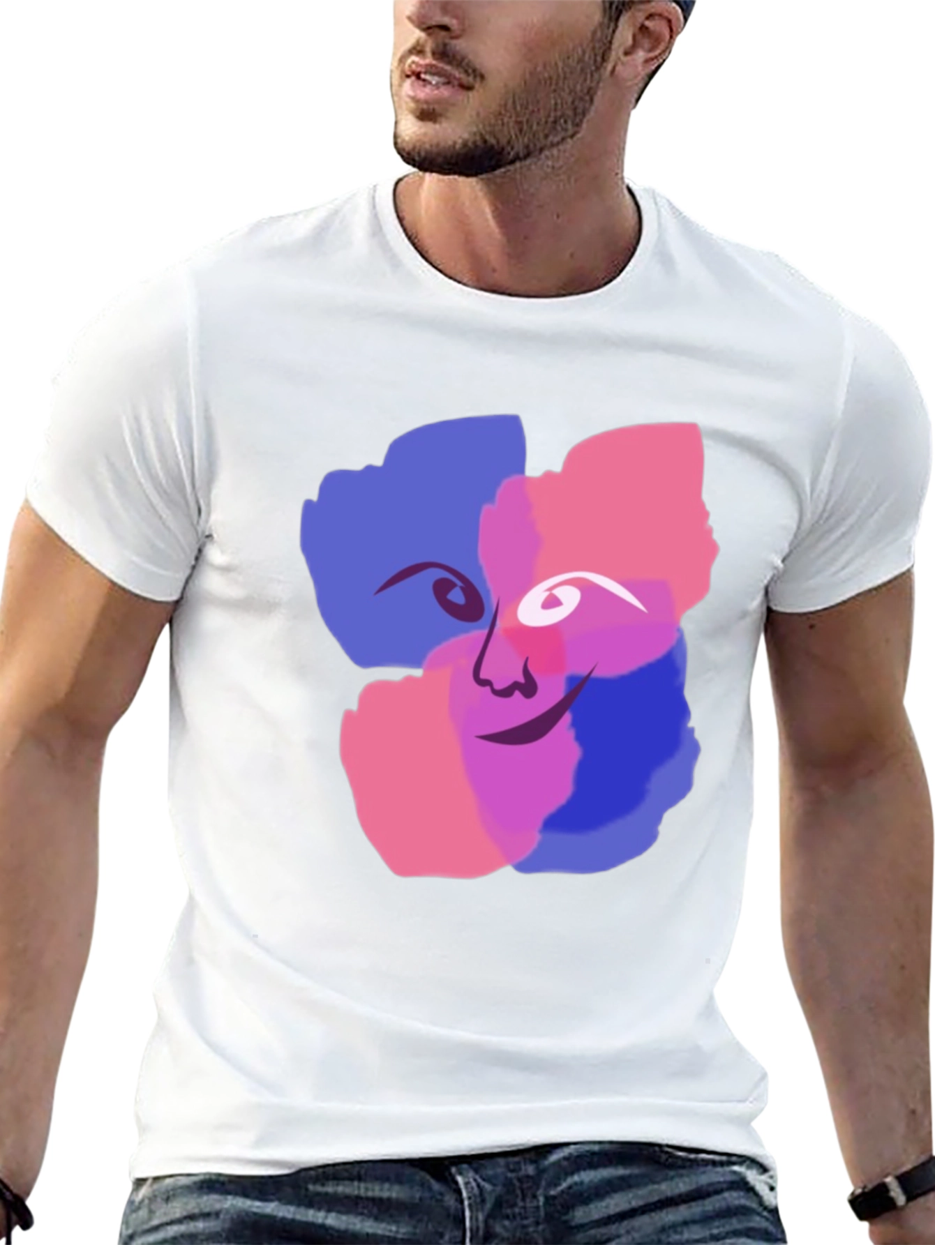 Abstract Face Graphic Print Black T-Shirt