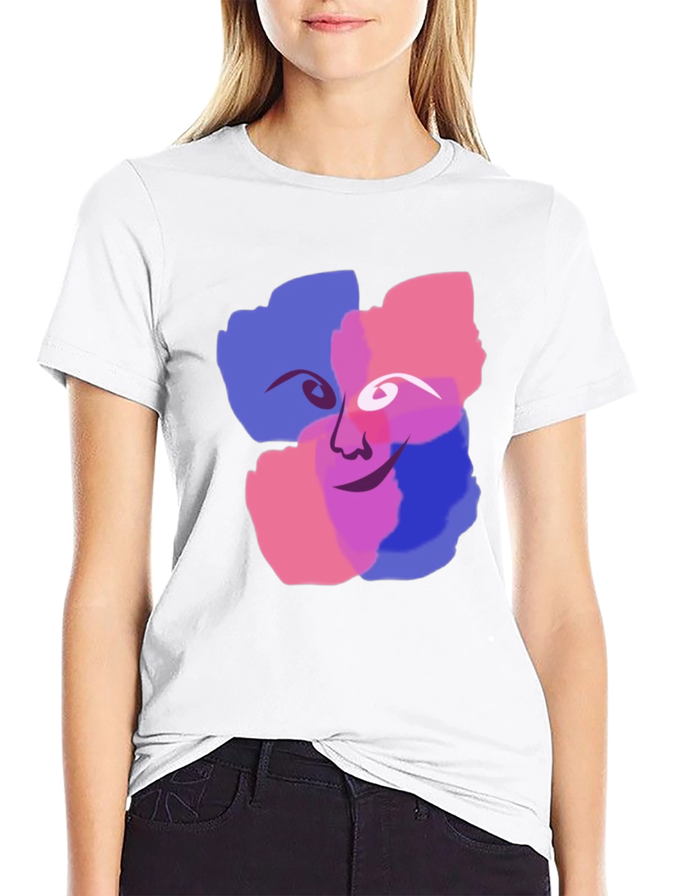 Abstract Face Graphic Print Black T-Shirt
