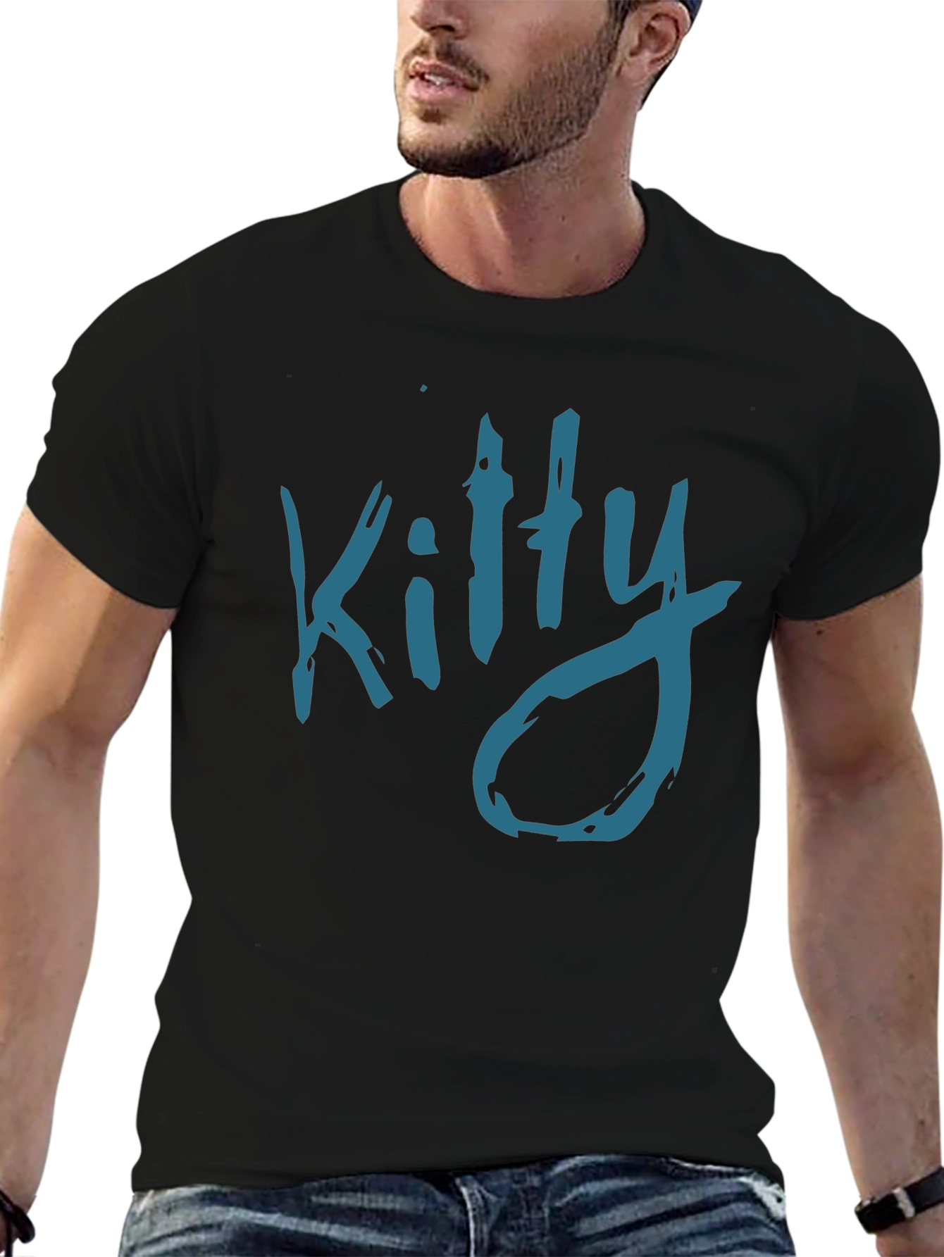Kitty Graphic T-Shirt - Mens Black Crew Neck Tee