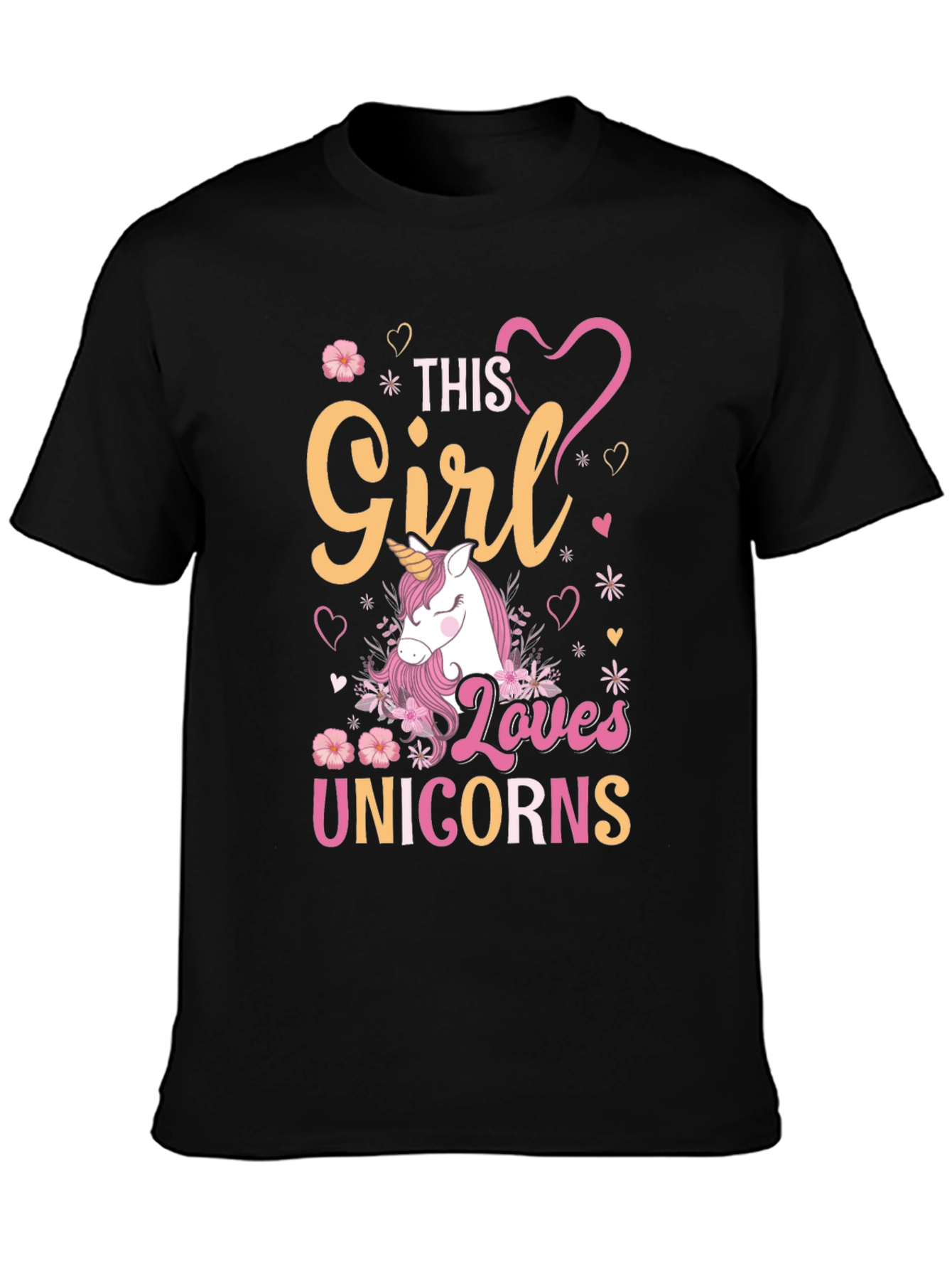 Girl Loves Unicorns T-Shirt Black