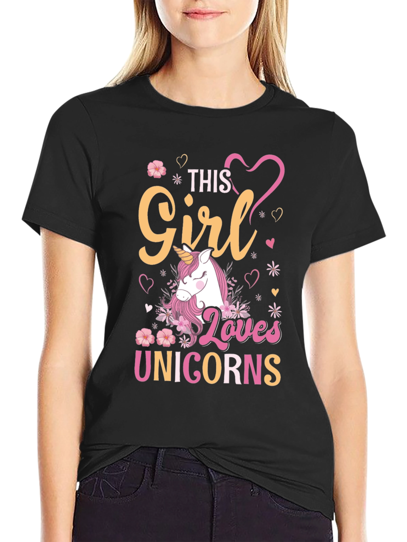 Girl Loves Unicorns T-Shirt Black