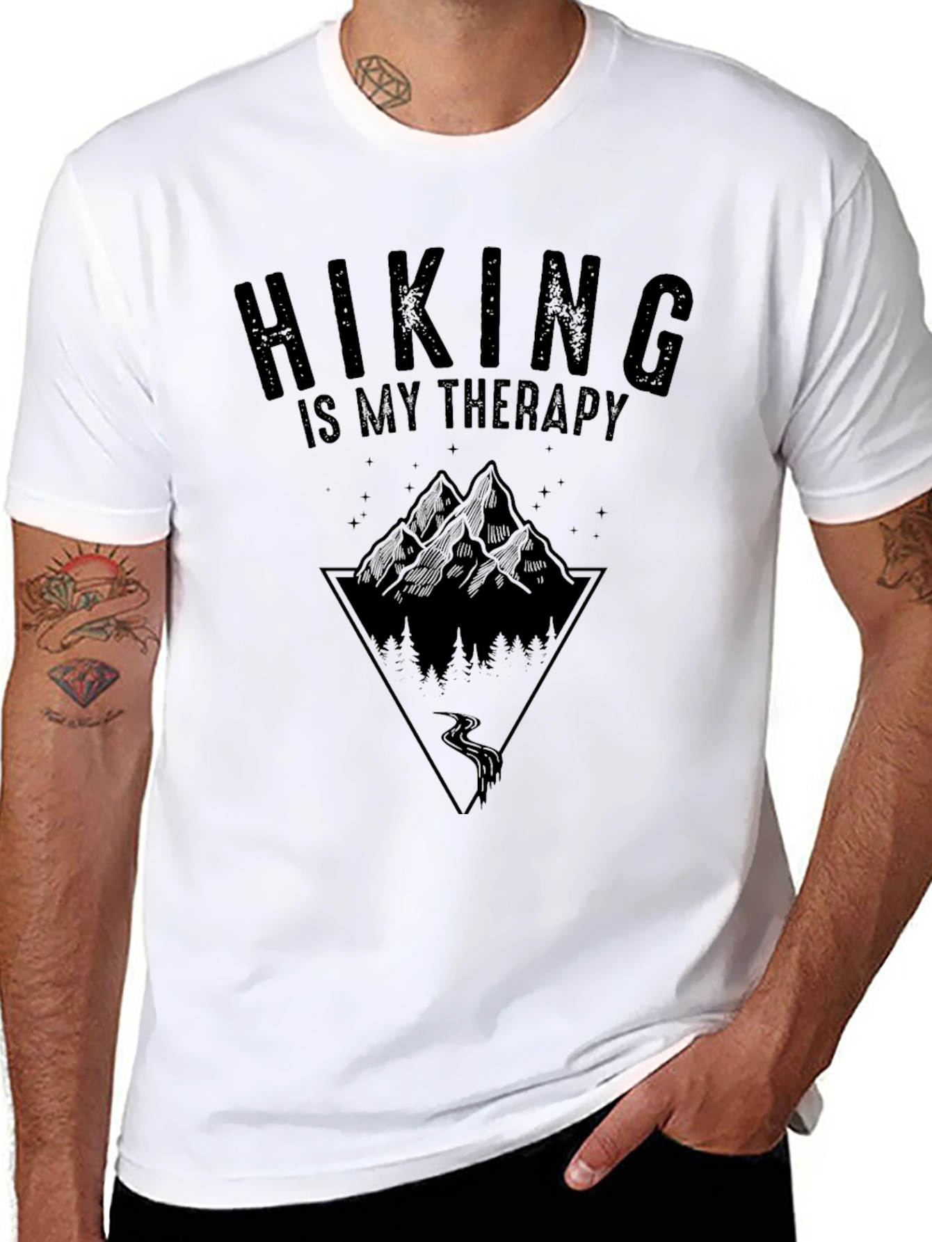 Hiking is My Therapy Black Graphic Tee
