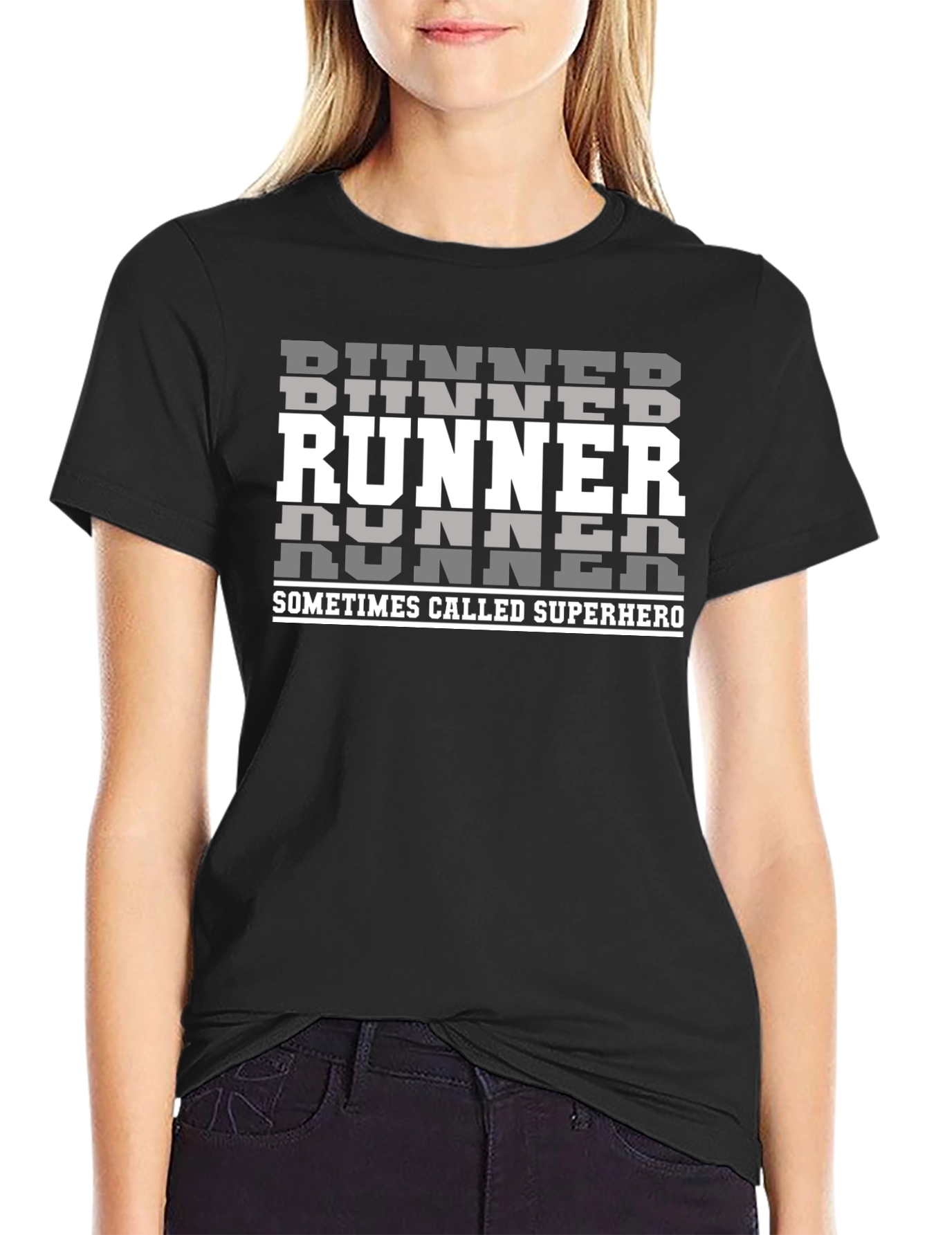 Runner Superhero Graphic Tee - Black Cotton T-Shirt