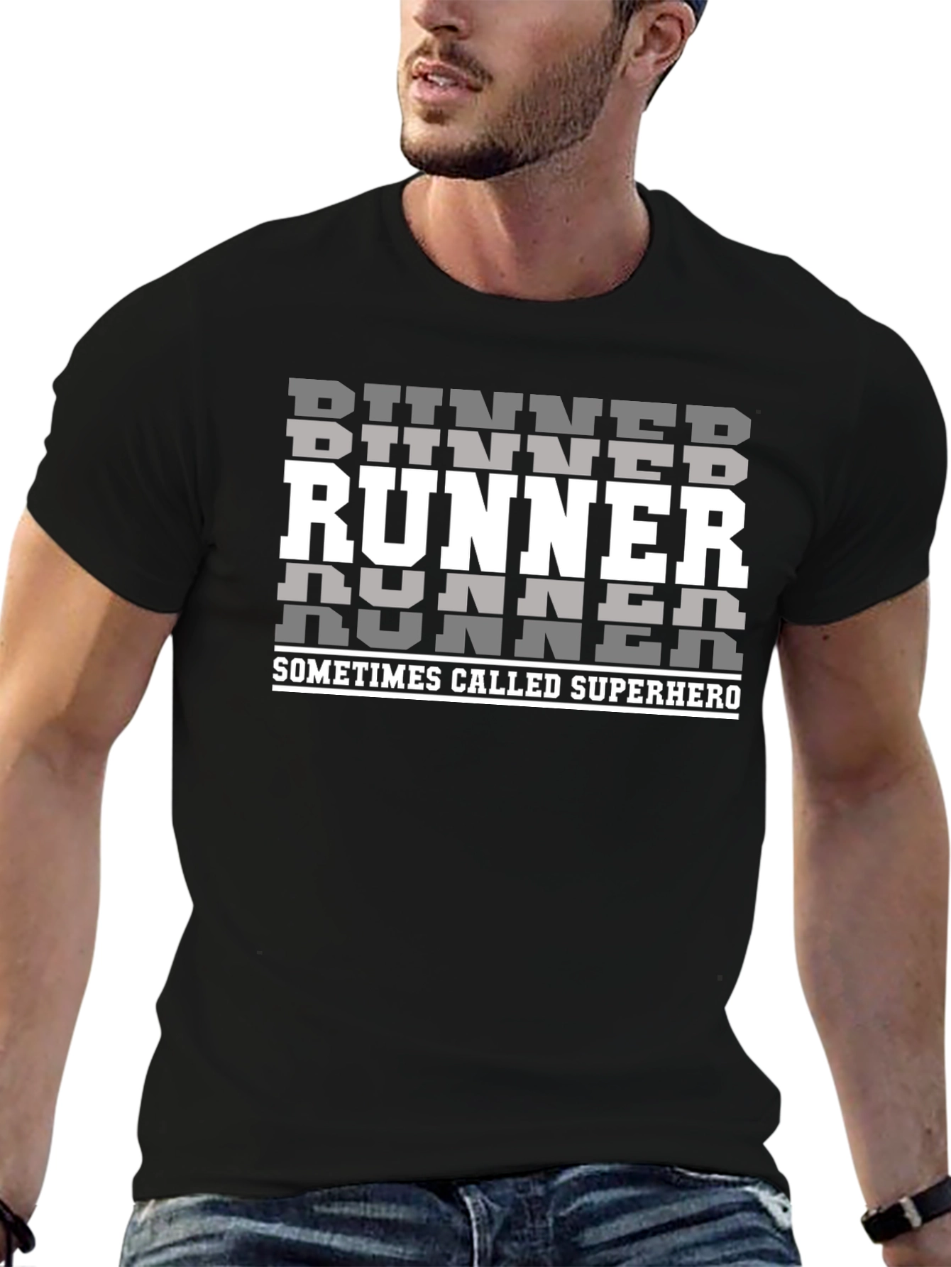 Runner Superhero Graphic Tee - Black Cotton T-Shirt