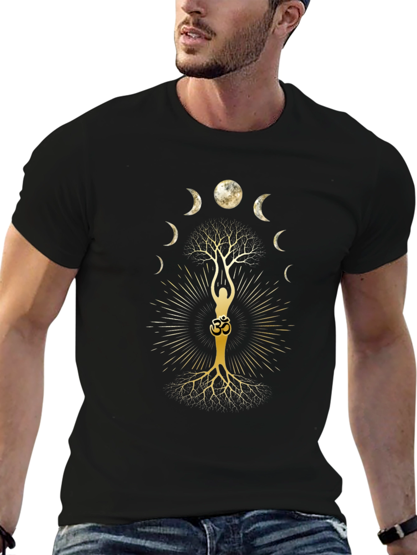 Lunar Yoga Tree Black T-Shirt