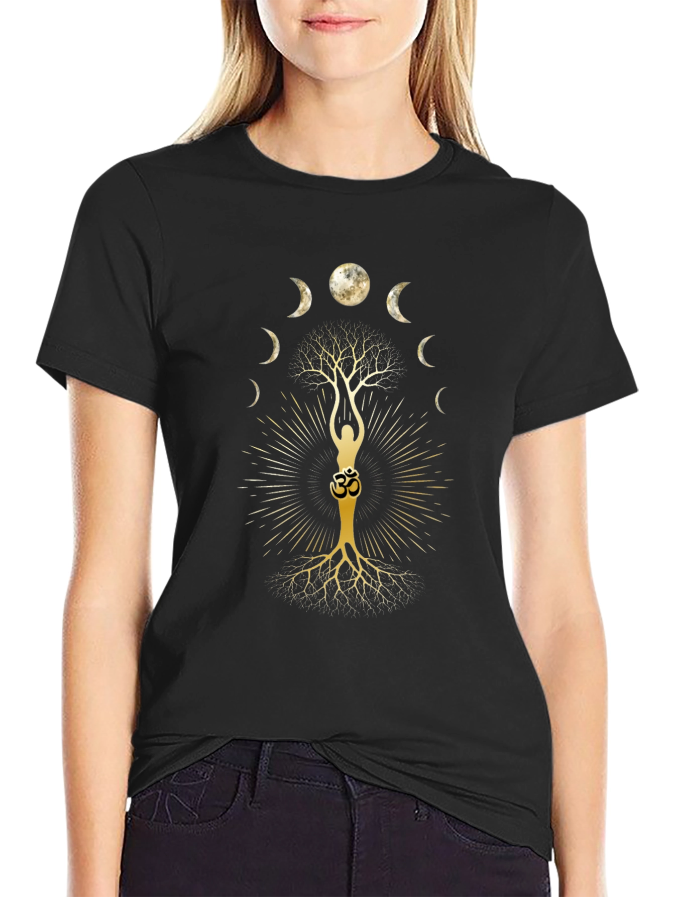 Lunar Yoga Tree Black T-Shirt