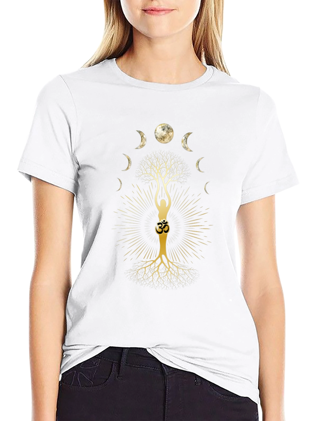 Lunar Yoga Tree Black T-Shirt