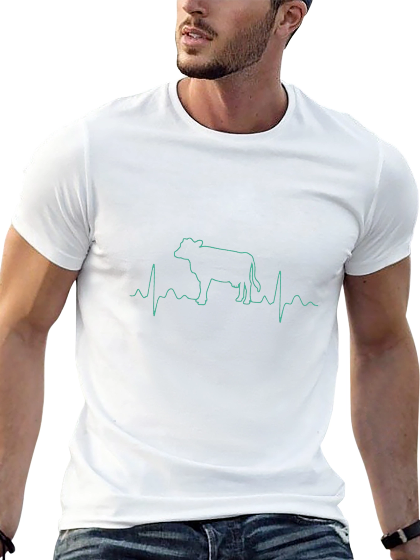 Cow Heartbeat Graphic Tee - Black