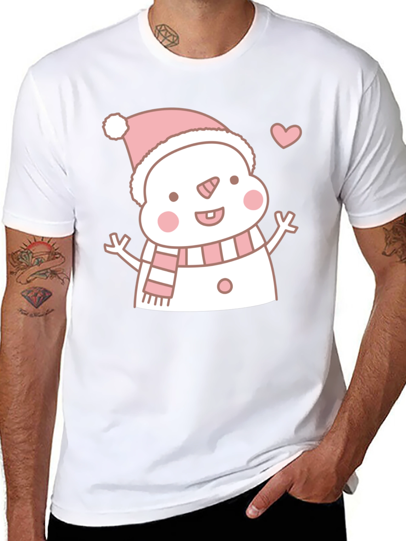 Cute Snowman Graphic Tee - Black T-Shirt