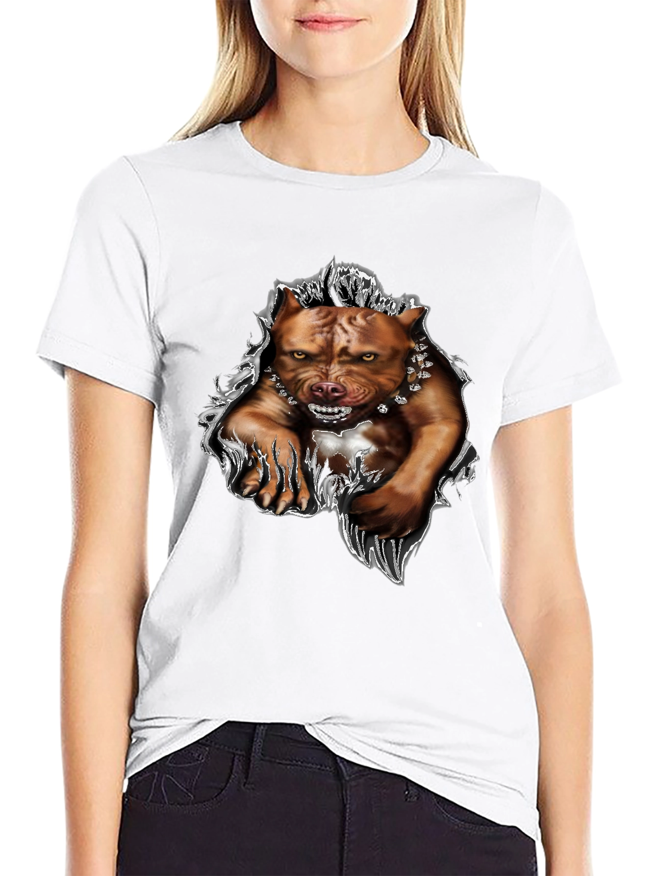 Mens Black Pitbull Graphic Tee - Fierce Dog Design