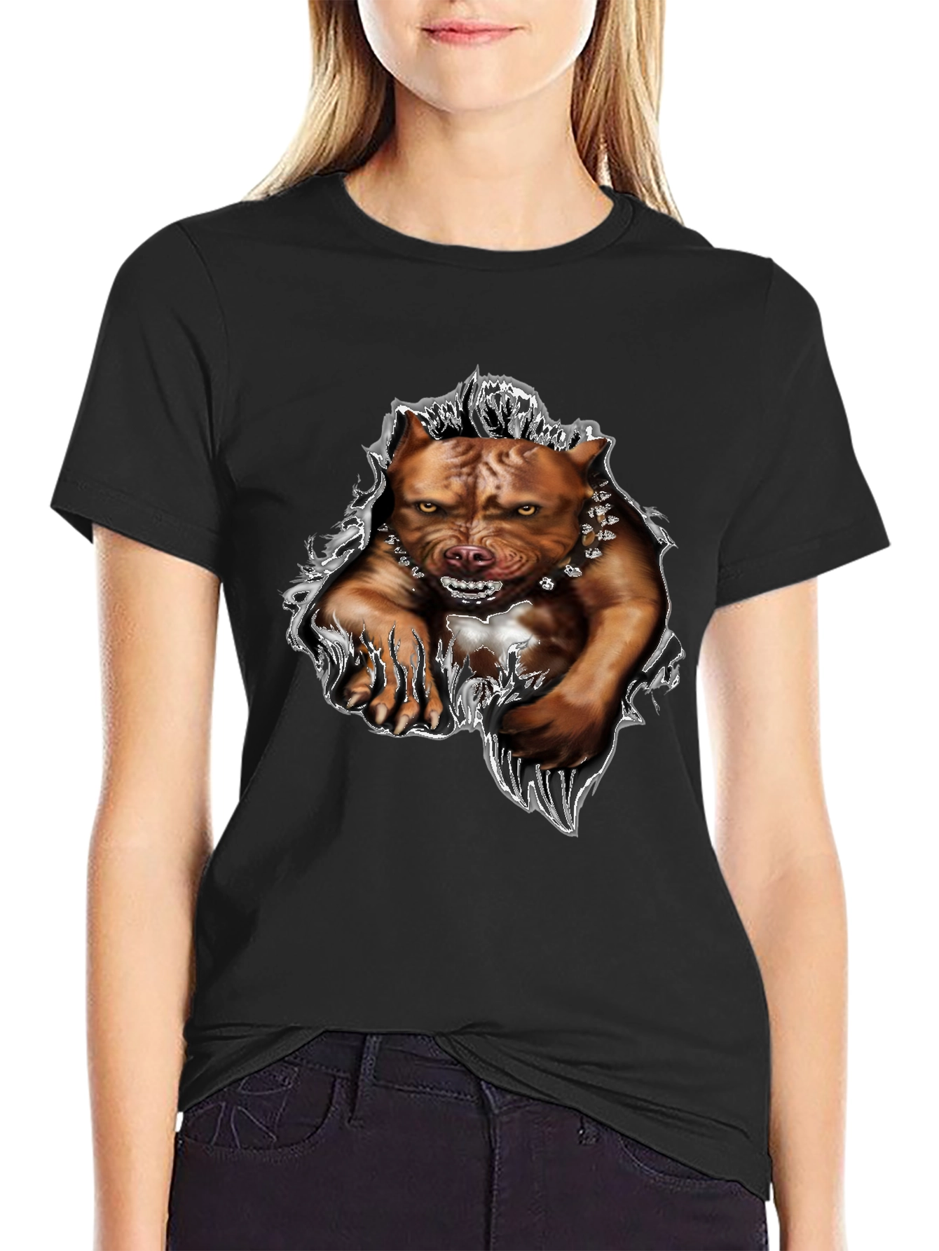 Mens Black Pitbull Graphic Tee - Fierce Dog Design