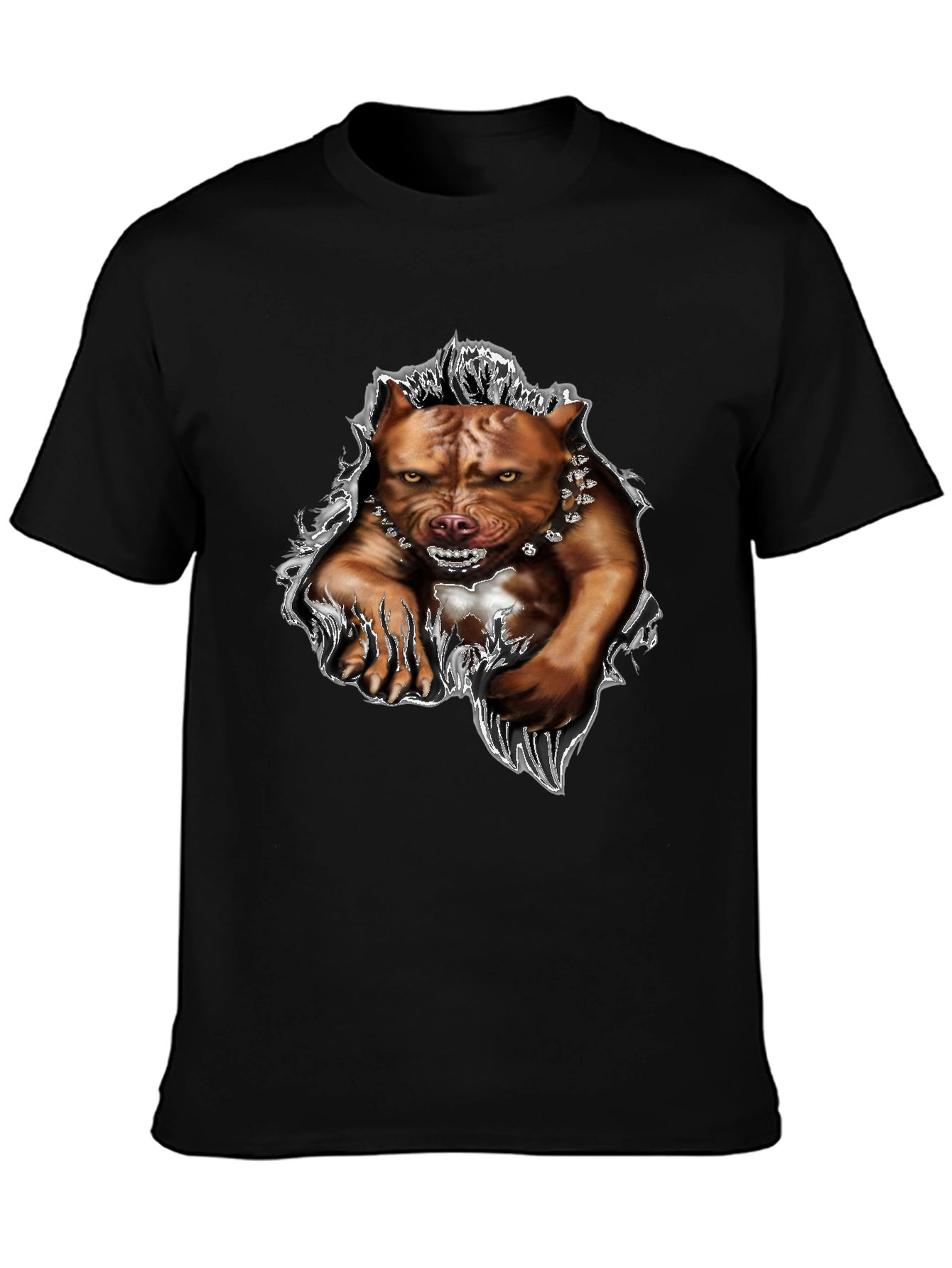 Mens Black Pitbull Graphic Tee - Fierce Dog Design