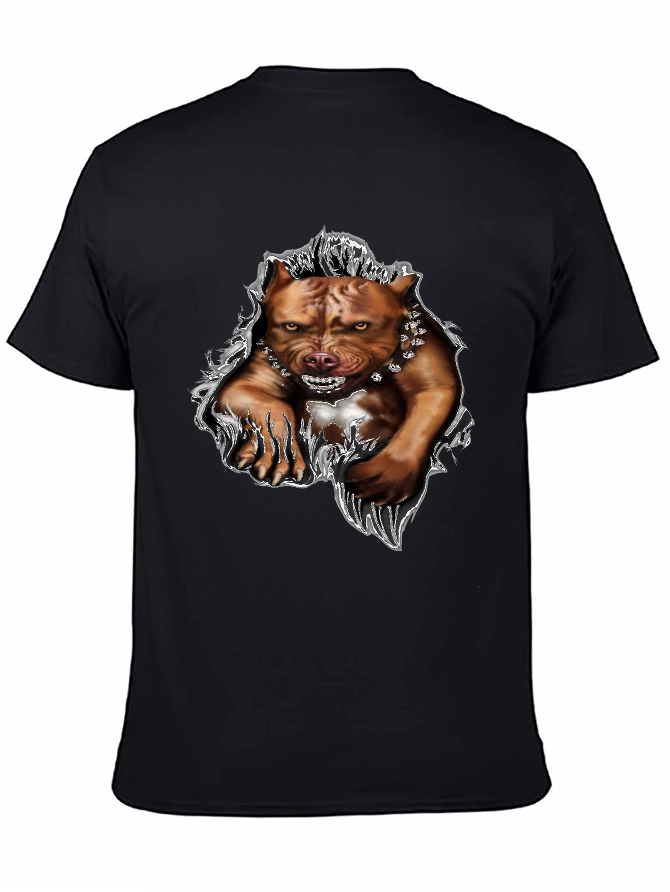 Mens Black Pitbull Graphic Tee - Fierce Dog Design
