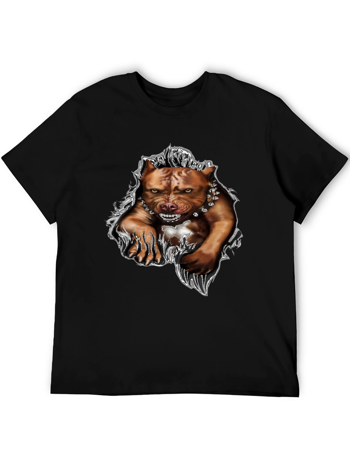 Mens Black Pitbull Graphic Tee - Fierce Dog Design