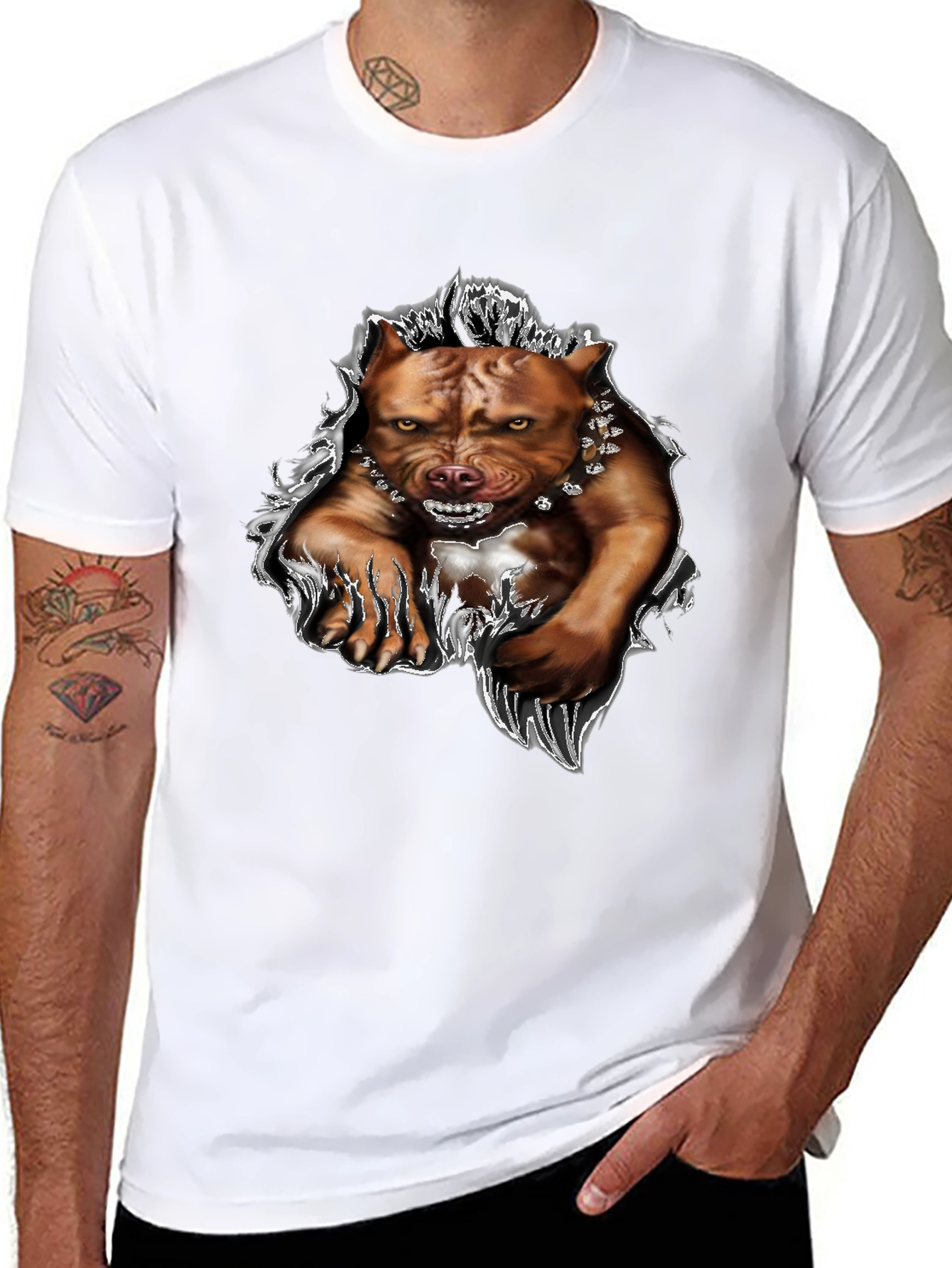 Mens Black Pitbull Graphic Tee - Fierce Dog Design