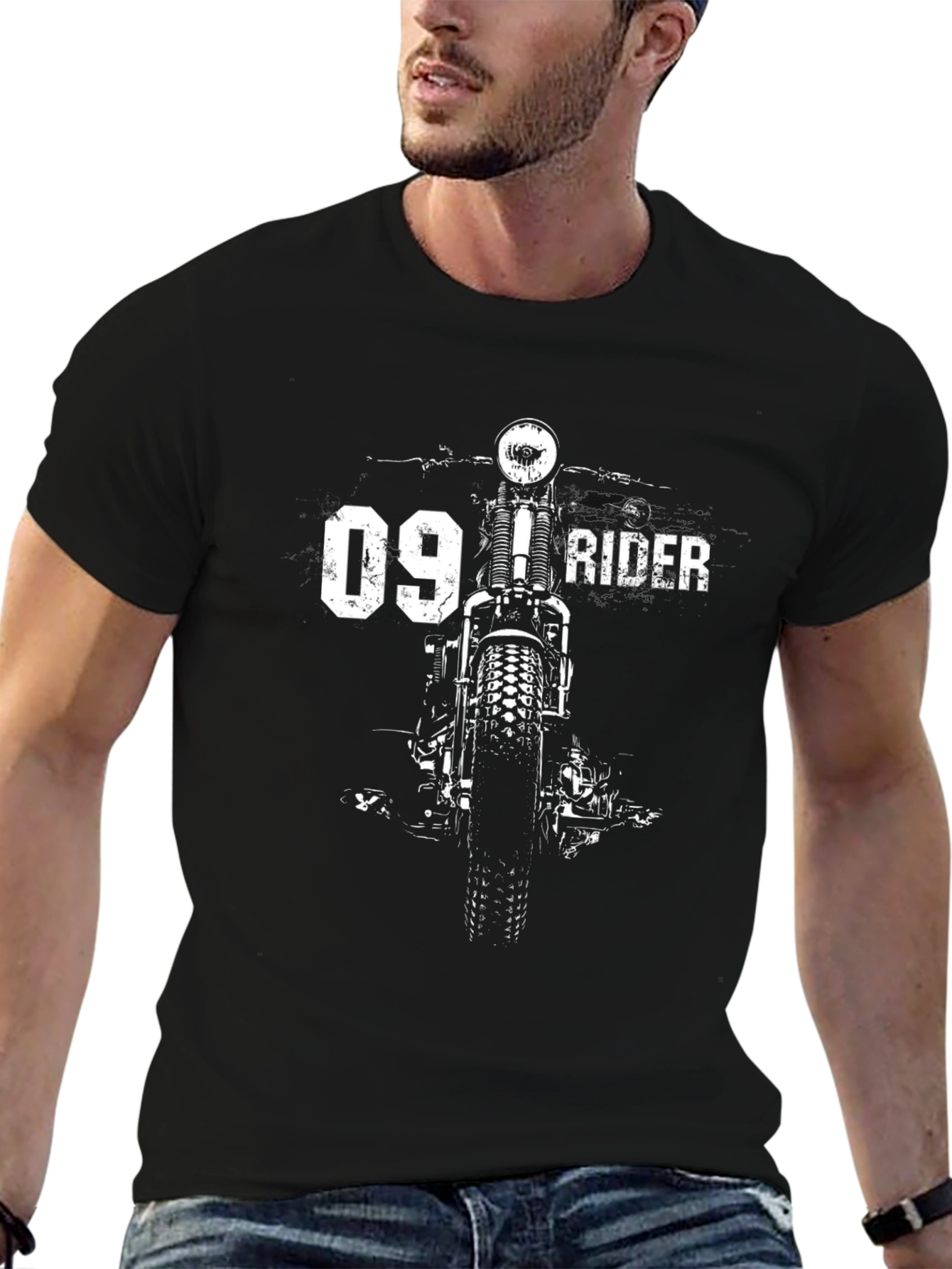 Motorcycle Rider Graphic Tee - Black Cotton