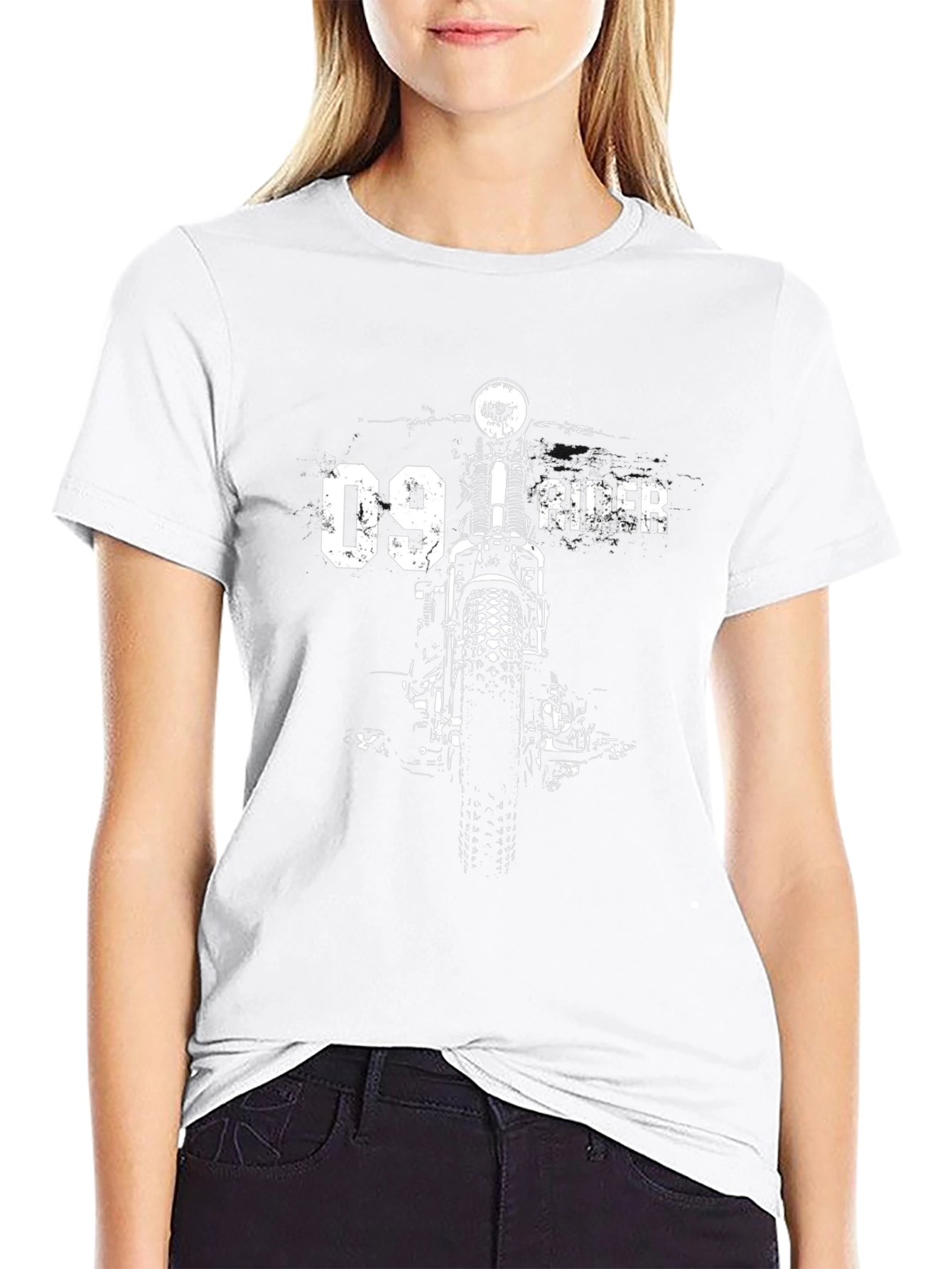Motorcycle Rider Graphic Tee - Black Cotton