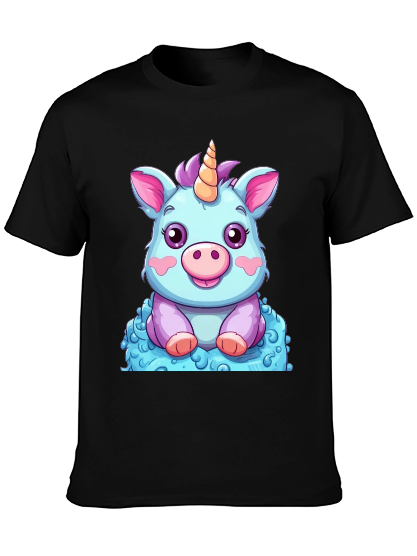Cute Unicorn Cartoon Graphic Black T-Shirt