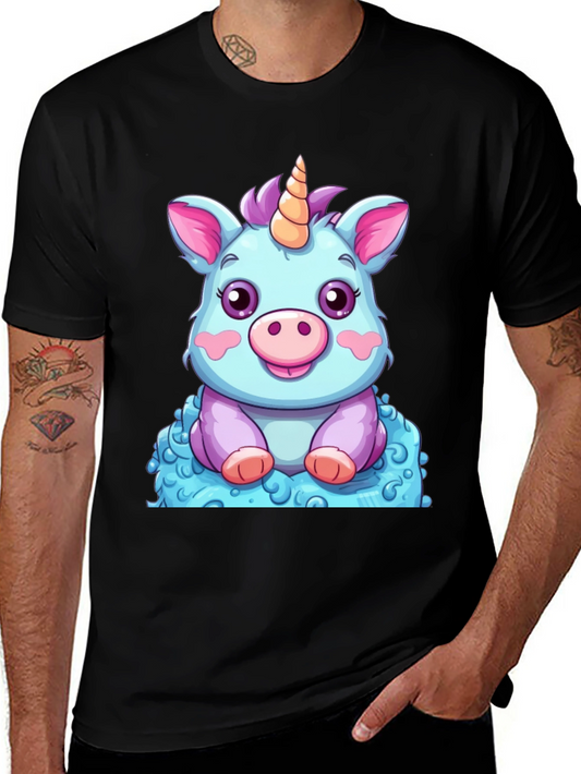 Cute Unicorn Cartoon Graphic Black T-Shirt