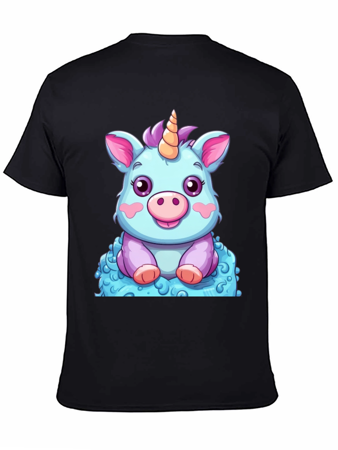 Cute Unicorn Cartoon Graphic Black T-Shirt