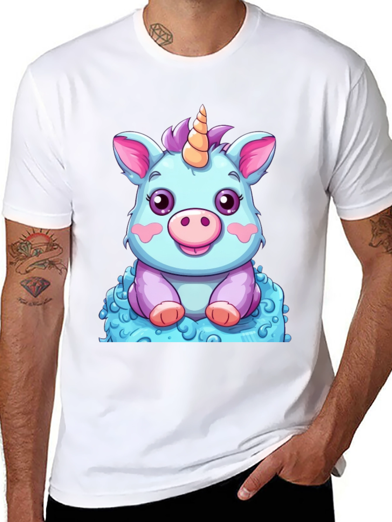 Cute Unicorn Cartoon Graphic Black T-Shirt