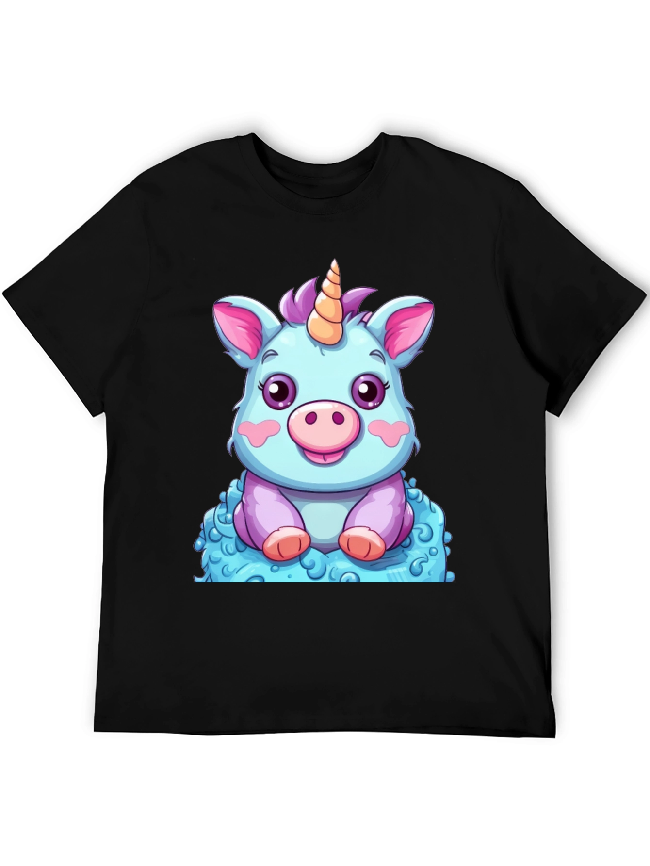Cute Unicorn Cartoon Graphic Black T-Shirt