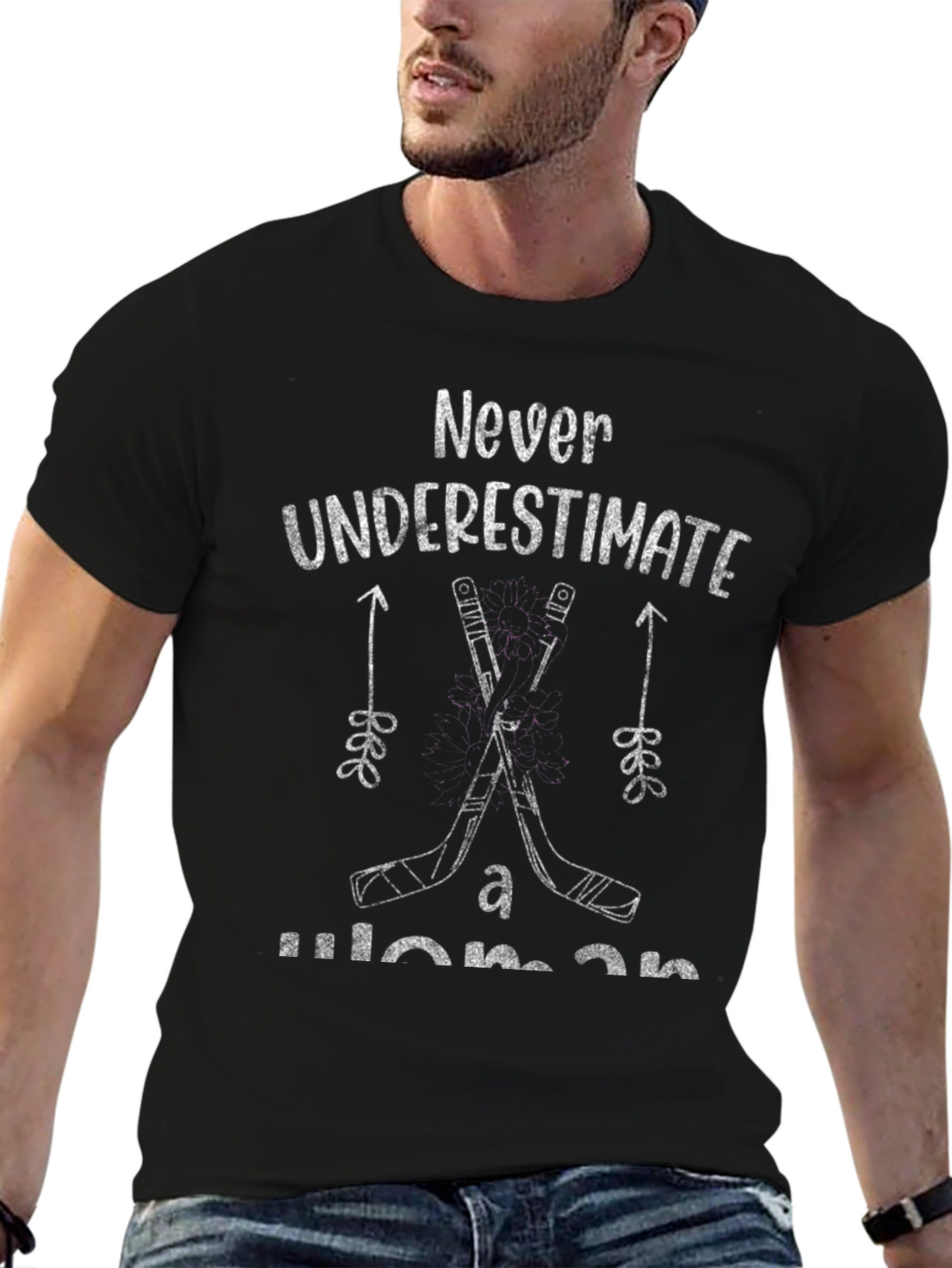 Never Underestimate a Woman on Hockey T-Shirt
