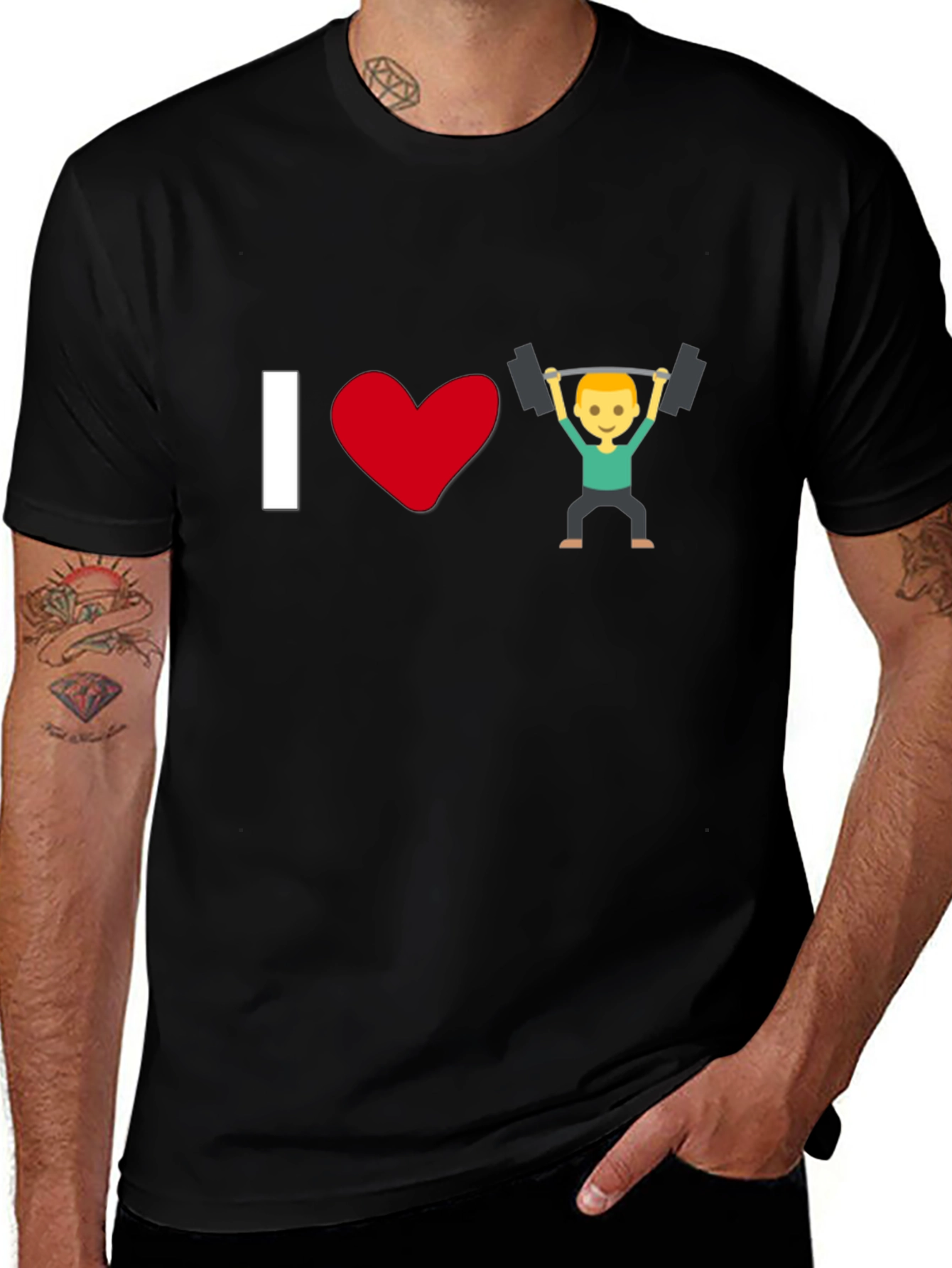 I Love Weightlifting Emoji T-Shirt - Black