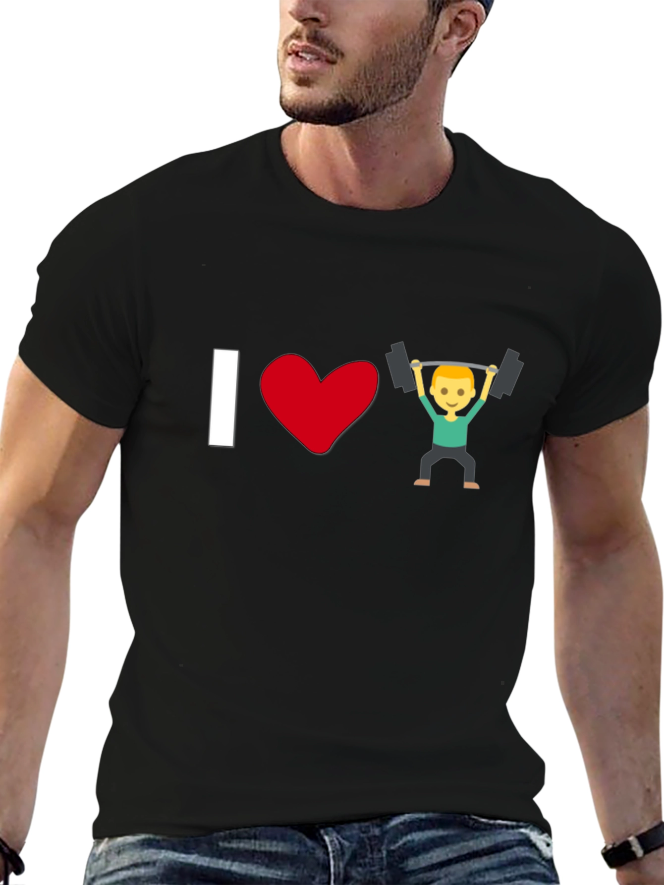 I Love Weightlifting Emoji T-Shirt - Black