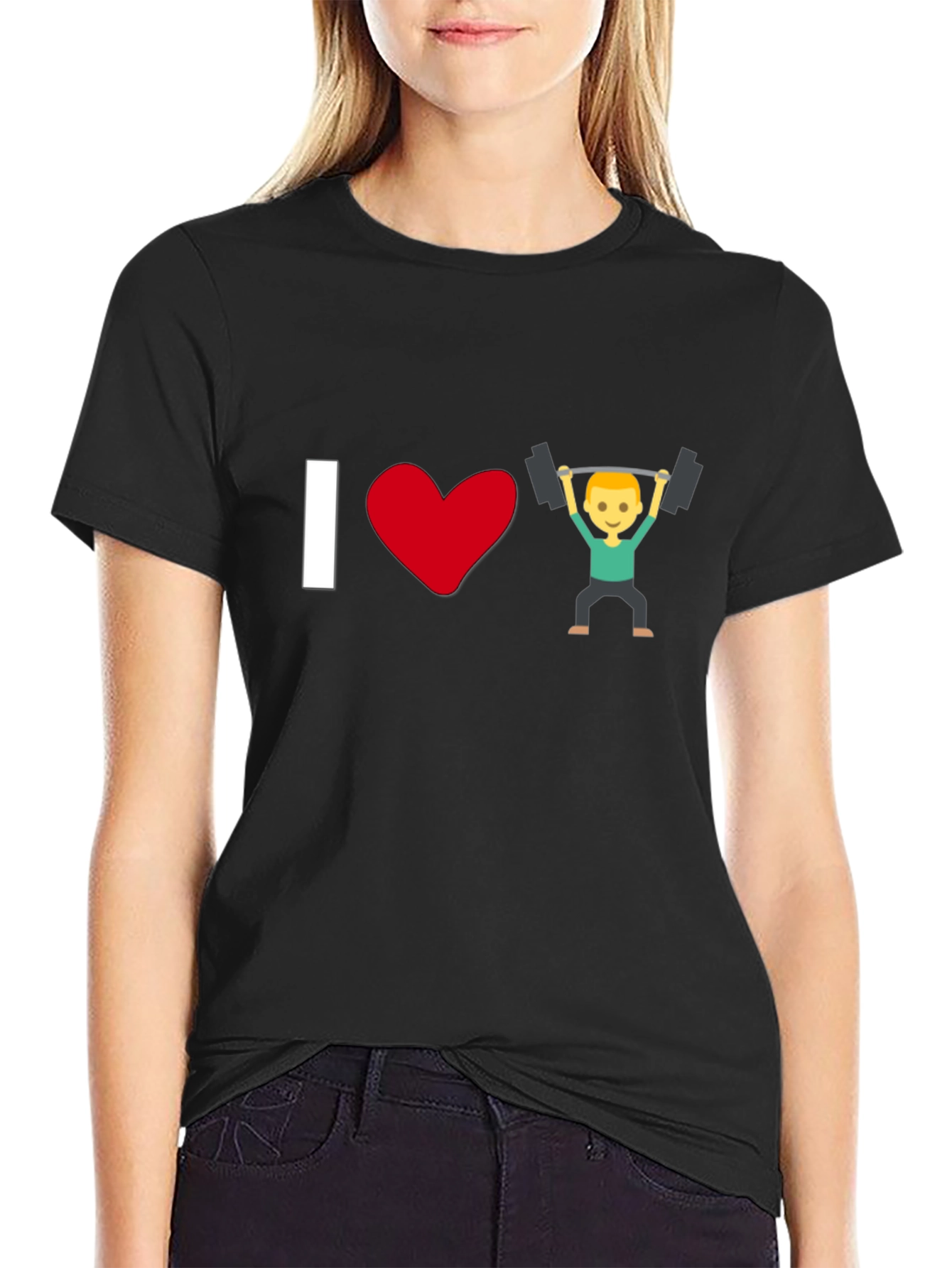 I Love Weightlifting Emoji T-Shirt - Black
