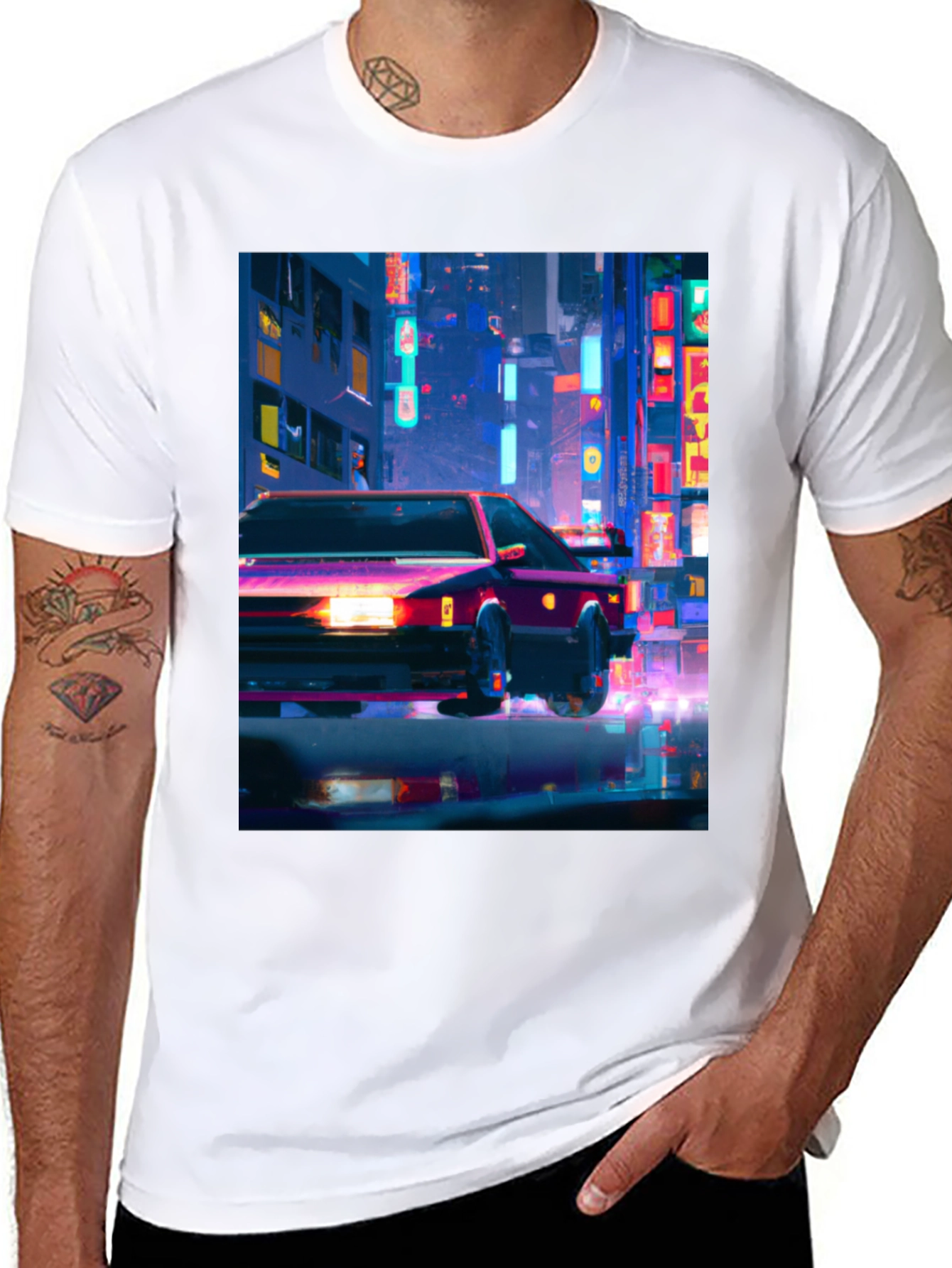 Neon City Car T-Shirt - Stylish Graphic Tee