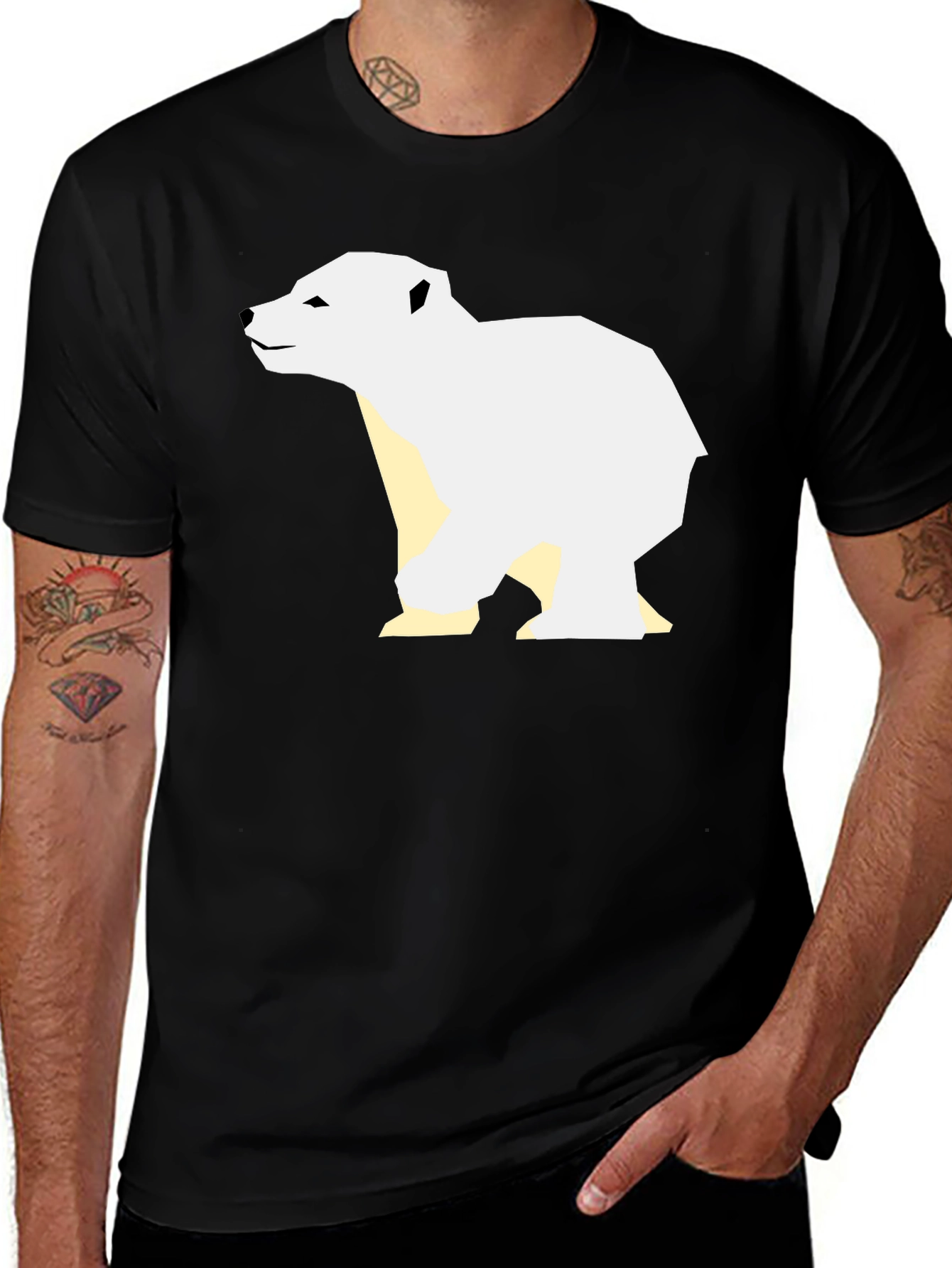 Geometric Polar Bear Graphic Tee - Black