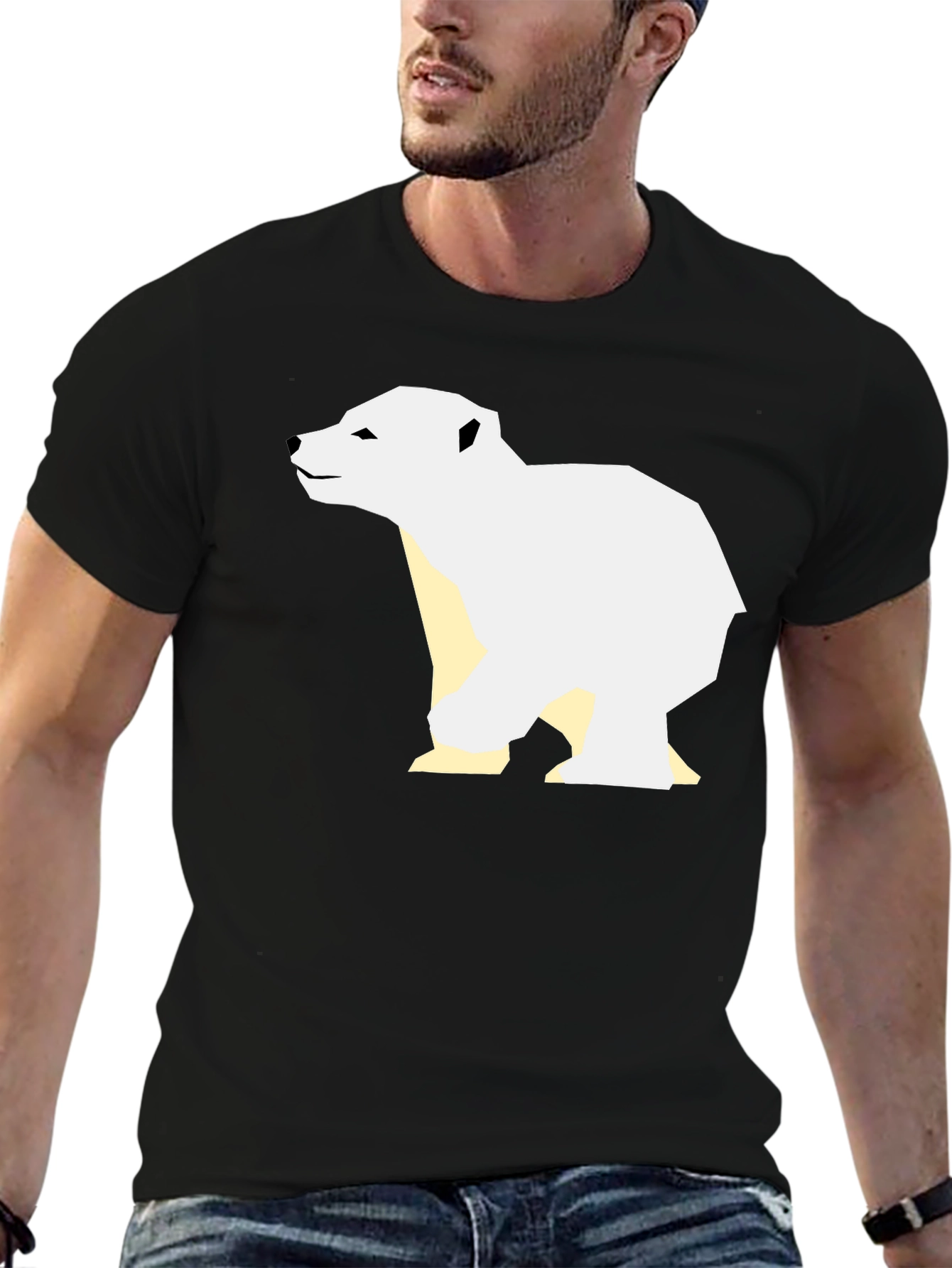 Geometric Polar Bear Graphic Tee - Black