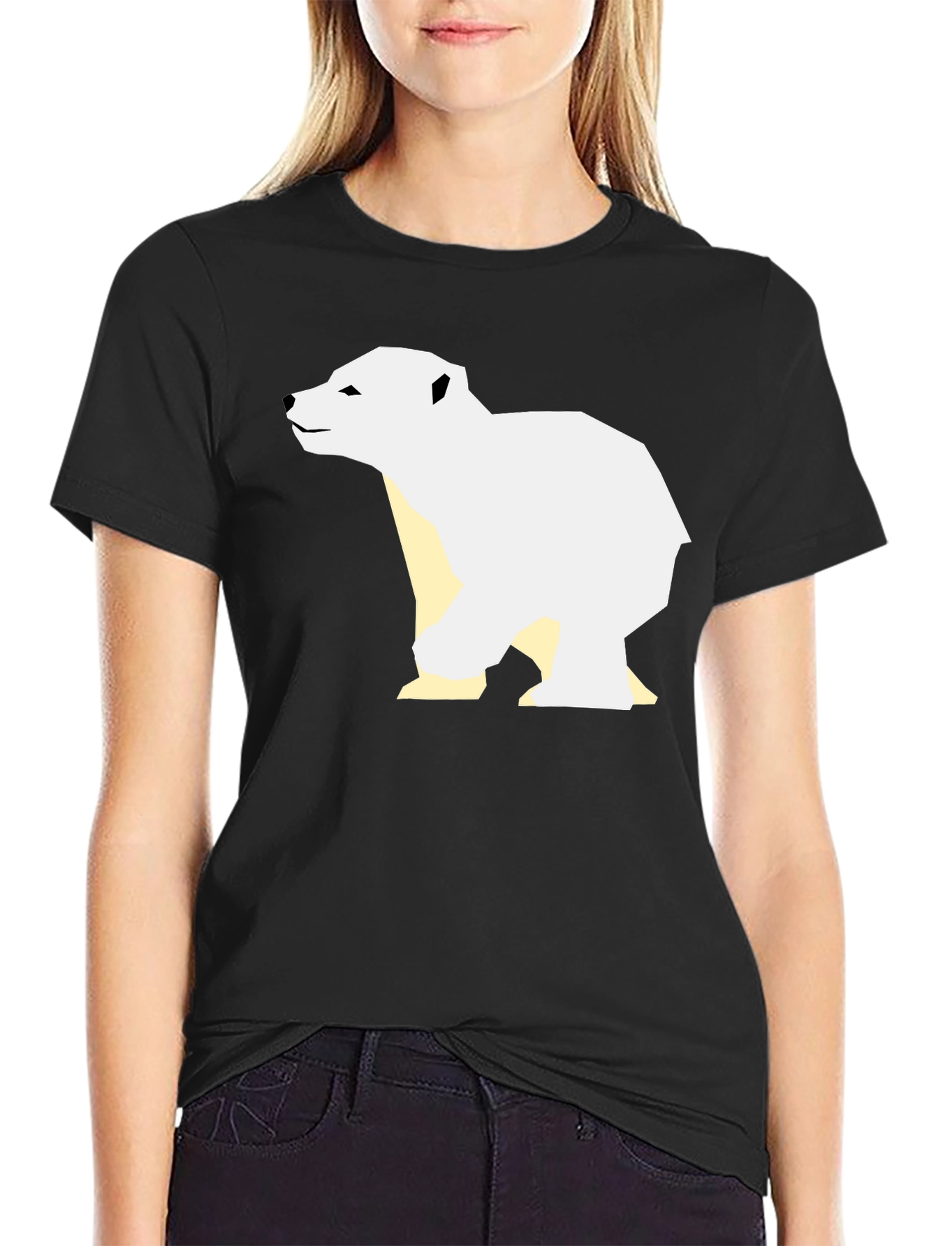 Geometric Polar Bear Graphic Tee - Black