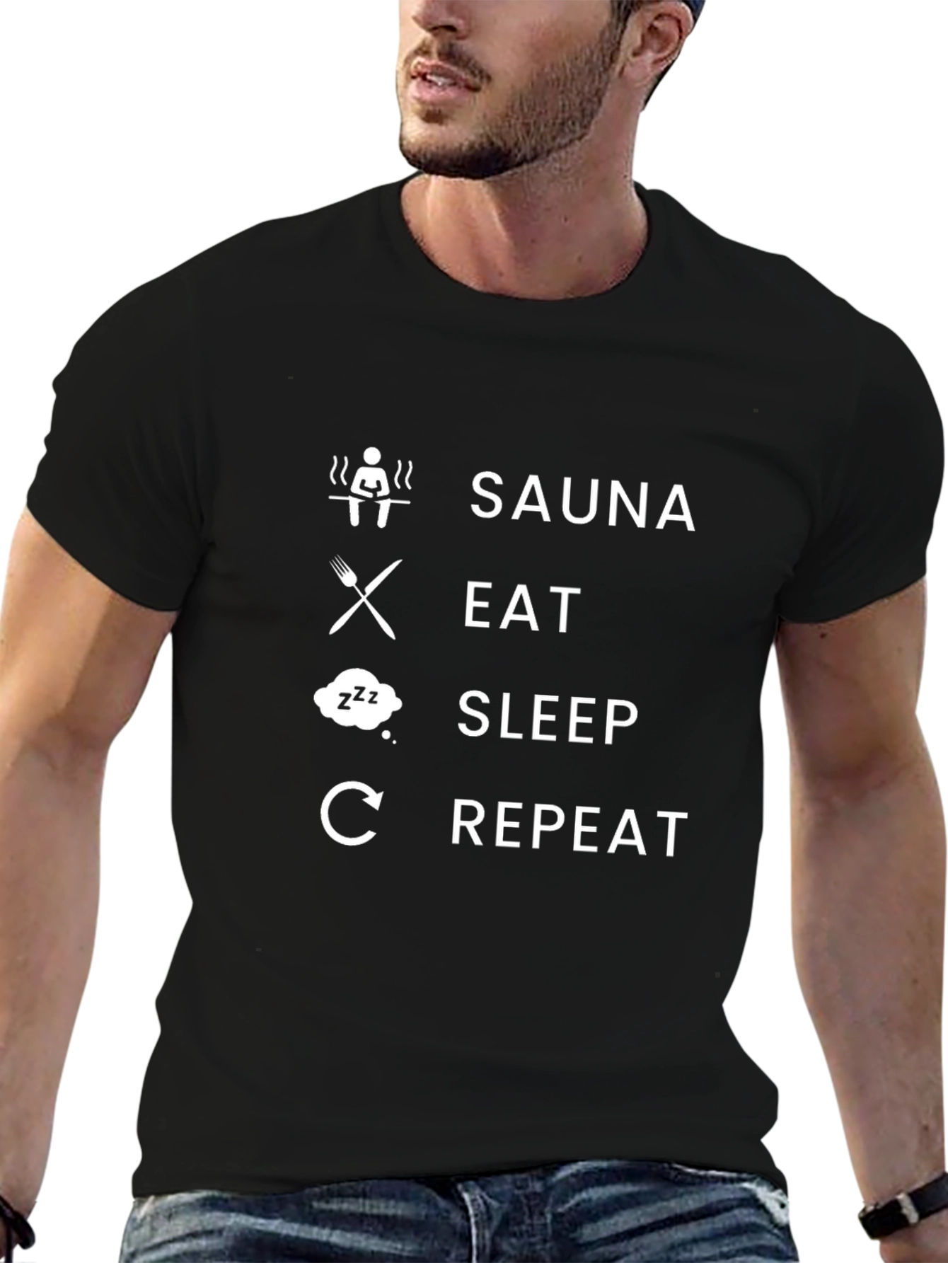 Sauna Eat Sleep Repeat Black T-Shirt
