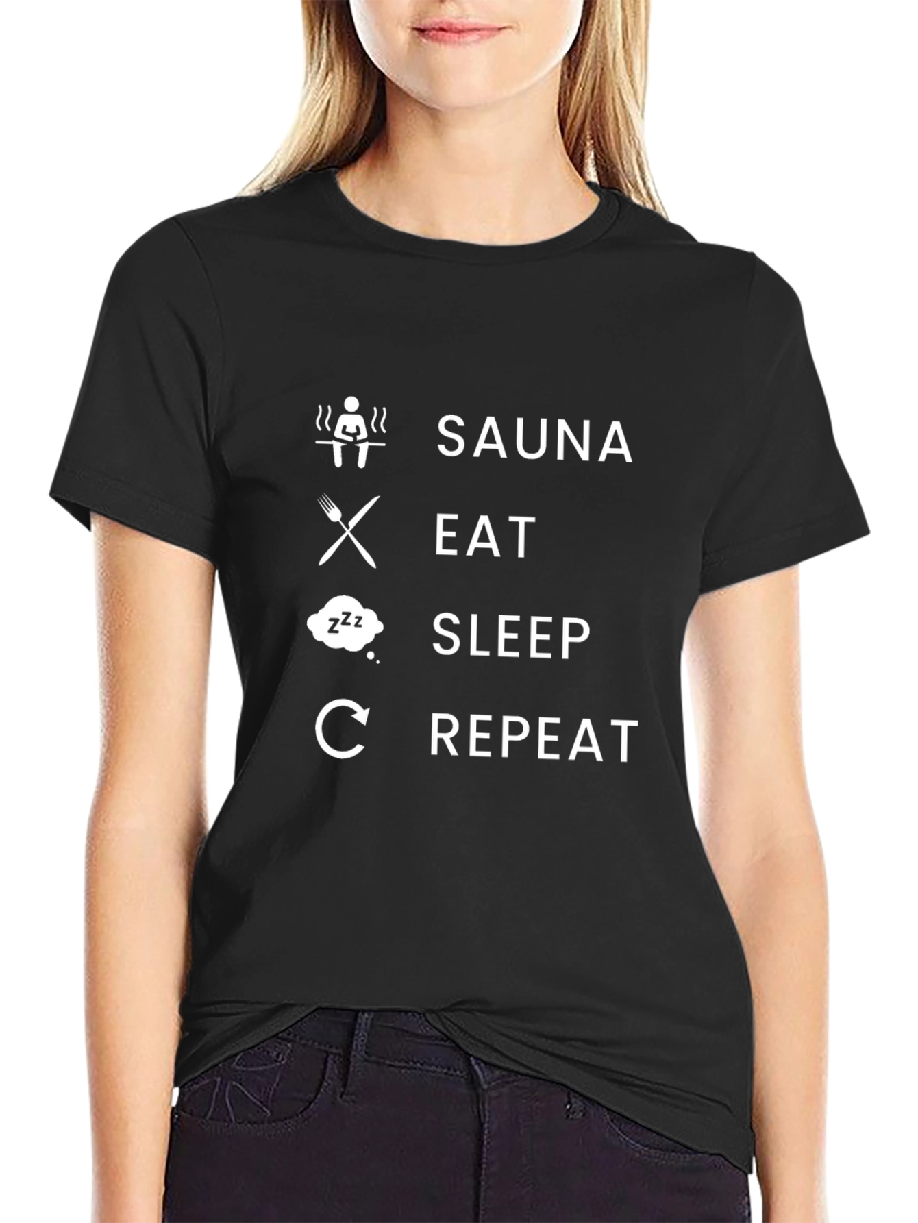 Sauna Eat Sleep Repeat Black T-Shirt