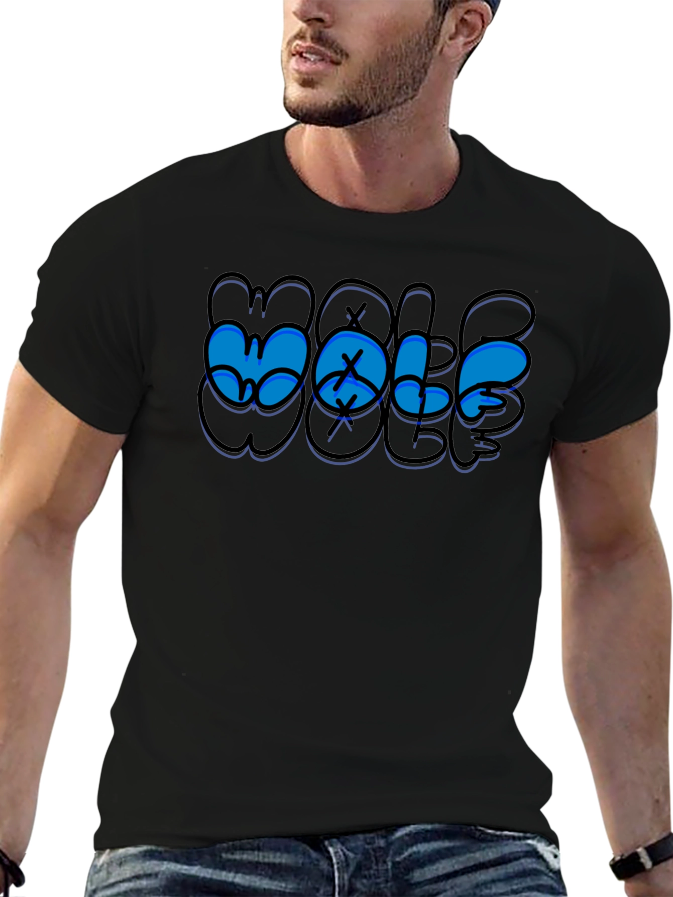 Mens Black WOLF Graphic T-Shirt