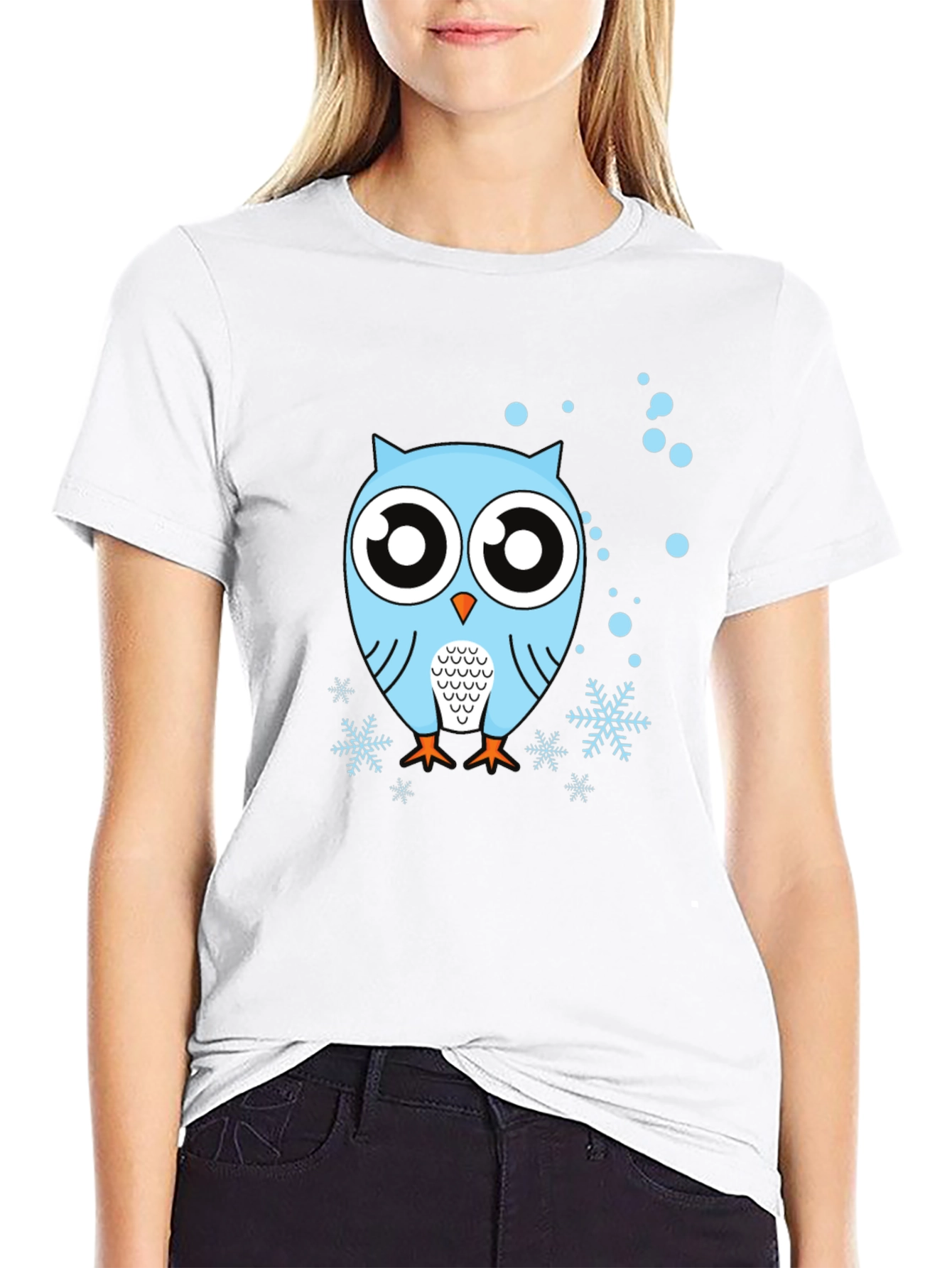 Owl Graphic Tee - Black Crew Neck Cotton Shirt