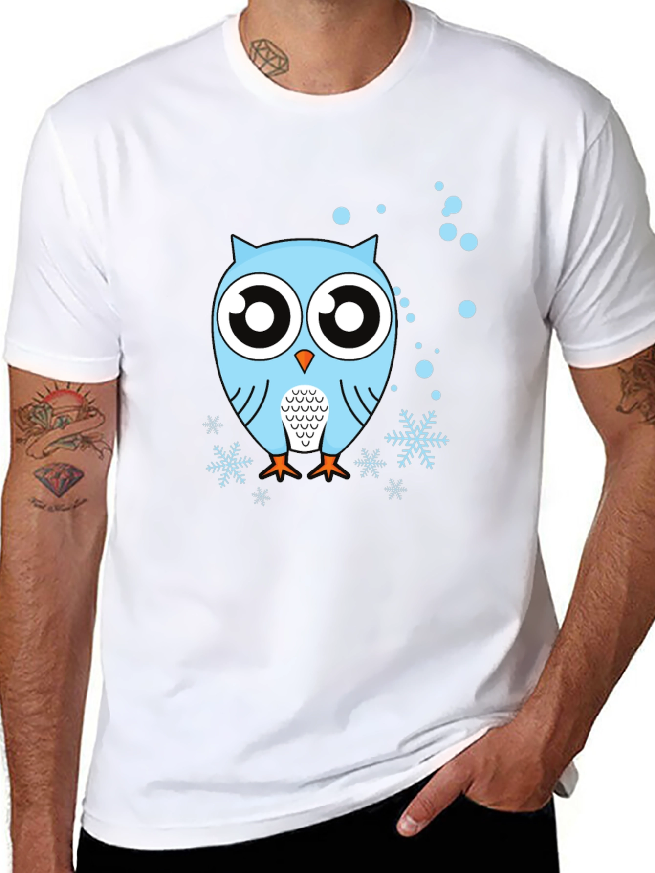 Owl Graphic Tee - Black Crew Neck Cotton Shirt