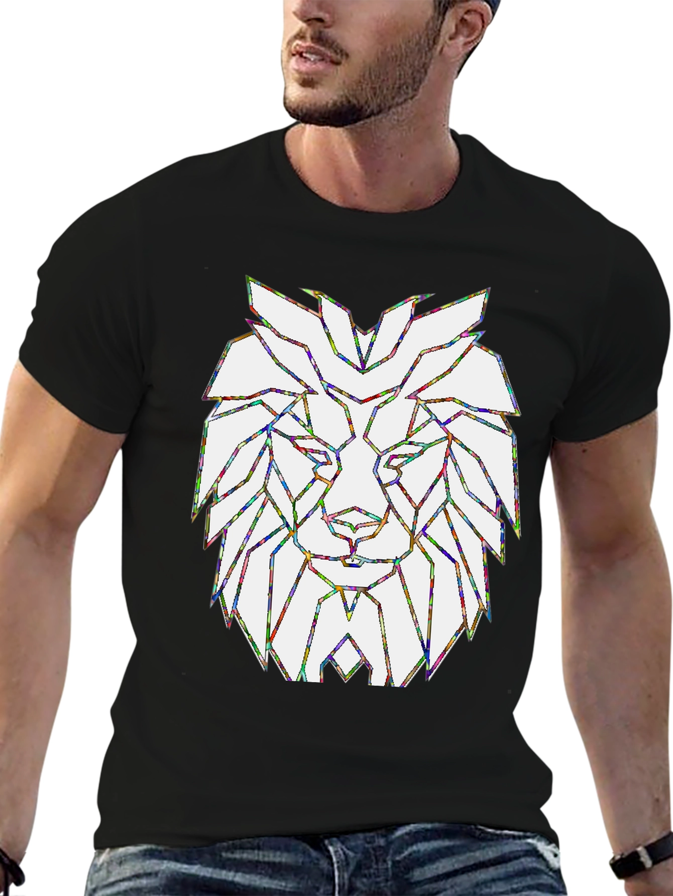 Geometric Lion Head Graphic T-Shirt