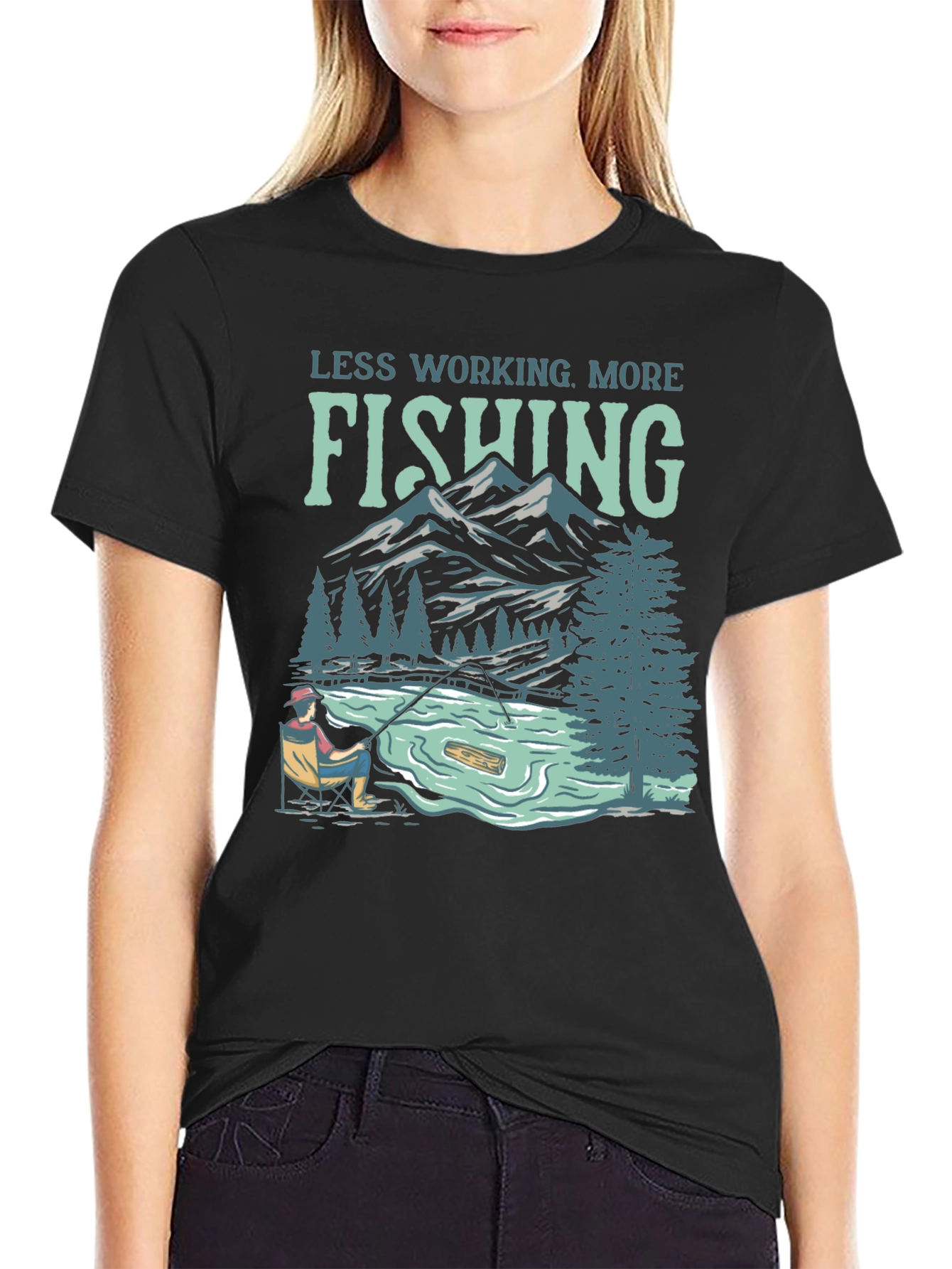 Less Working More Fishing Graphic Tee