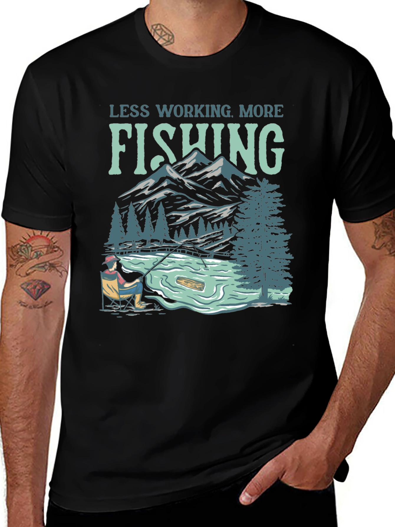 Less Working More Fishing Graphic Tee