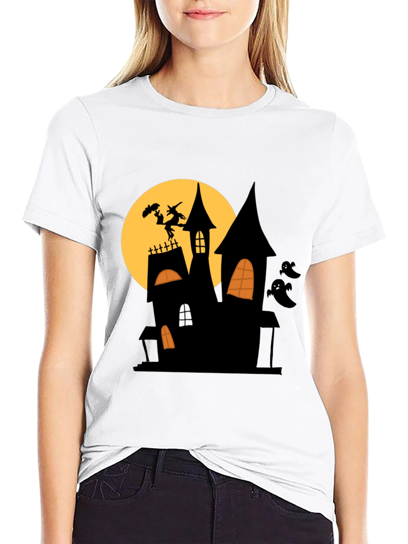 Halloween Witch Haunted House Graphic Tee