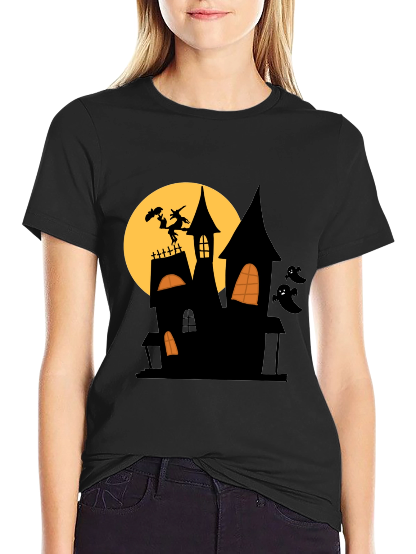 Halloween Witch Haunted House Graphic Tee
