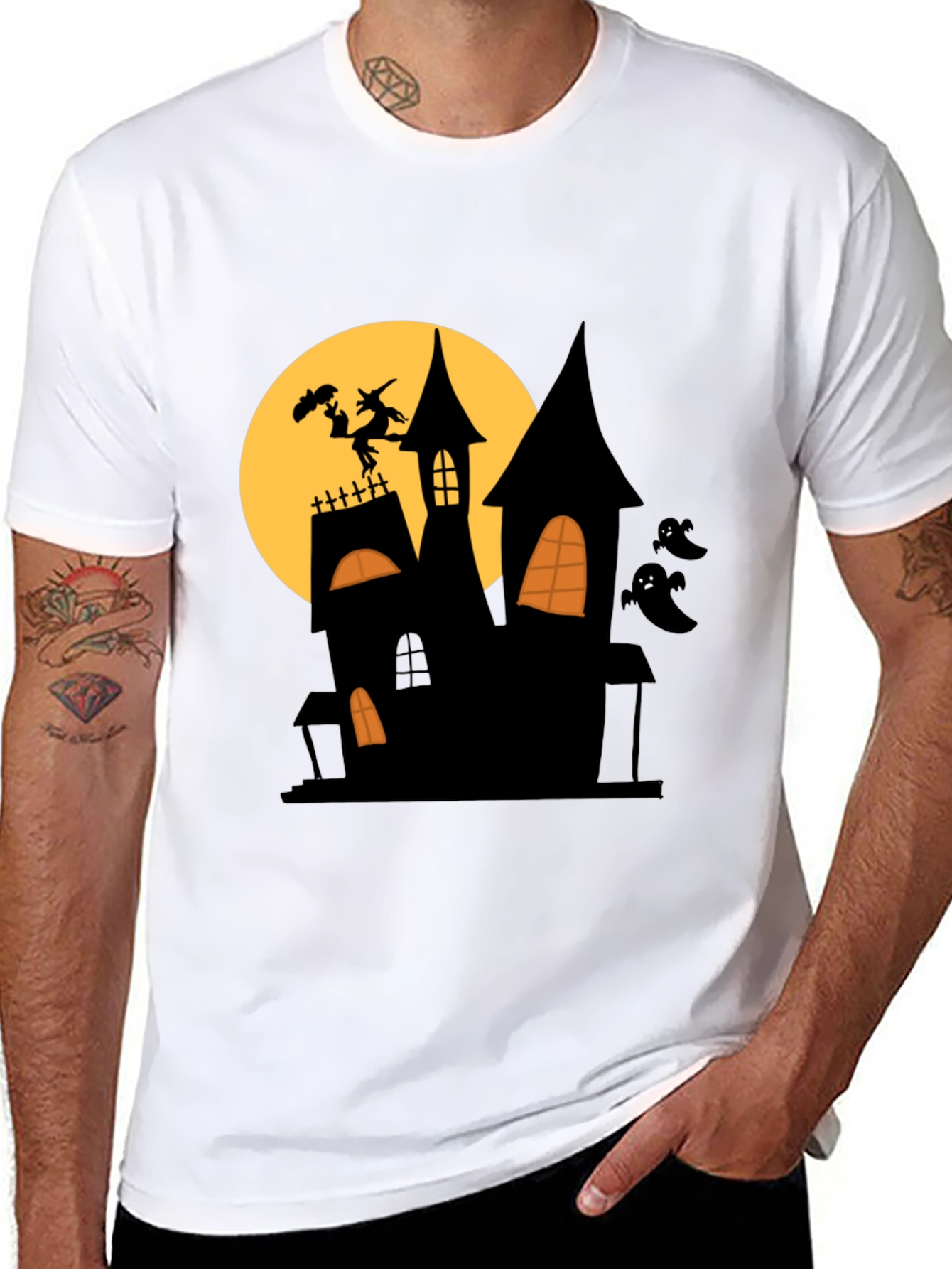 Halloween Witch Haunted House Graphic Tee