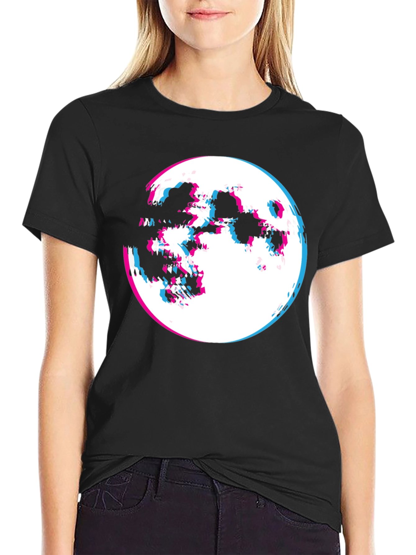 Glitch Moon Graphic T-Shirt - Mens Black Tee