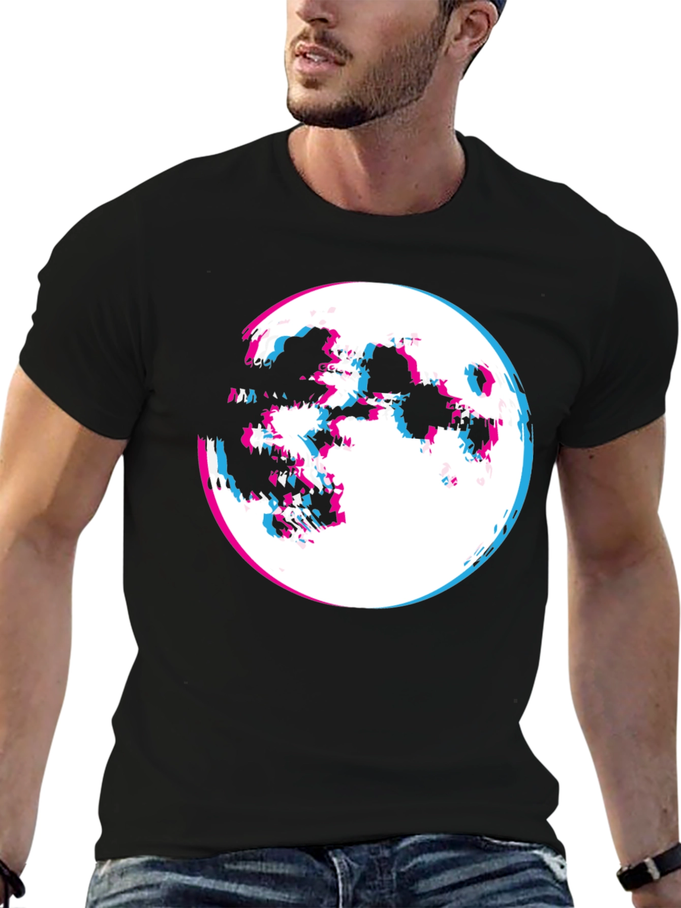 Glitch Moon Graphic T-Shirt - Mens Black Tee